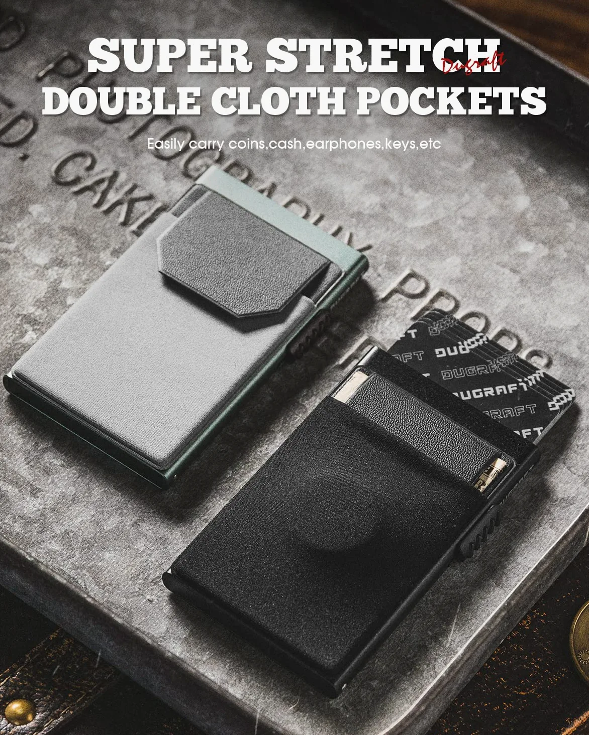 DUGRAFT Portfel Męski z Mechanizmem Pop-Up i Kieszenią na Monety – Minimalistyczny, RFID-Blocking, Metalowy (Aluminium) – Na 5-7 Kart i Banknoty + Eleganckie Pudełko na Prezent, Czarny