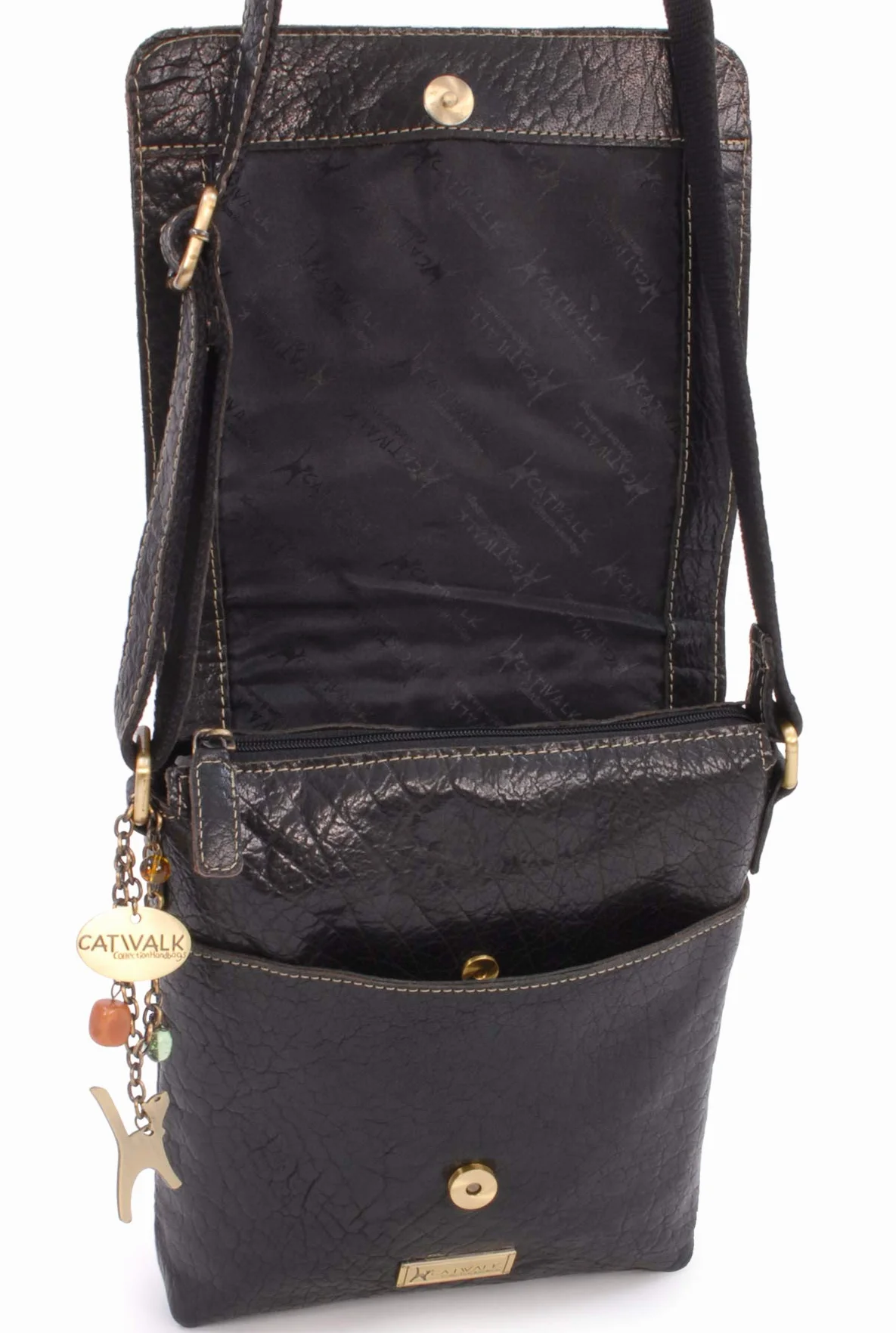 Catwalk Collection Handbags - Damska Skórzana Antykradzieżowa Torebka Crossbody - Średnia Torba Listonoszka - Regulowany Pasek - Anja