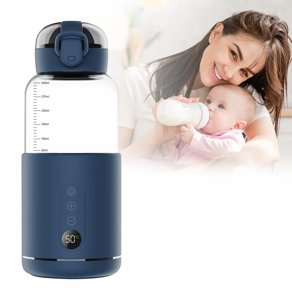 Przenośny podgrzewacz do butelek, 300 ml Podróżny podgrzewacz do butelek, Podróżujący podgrzewacz do butelek dla dzieci z regulacją temperatury do domu lub podróży (niebieski)