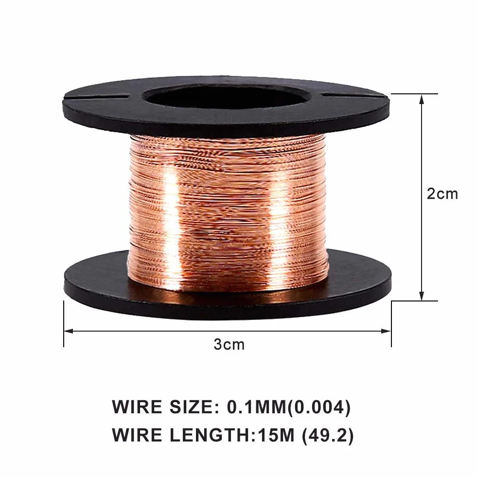 Yunir Miedziane druty emaliowane, 5 szt. 0,1 mm 15 m/49,2 cala emaliowany miedziany drut magnetyczny spiralny