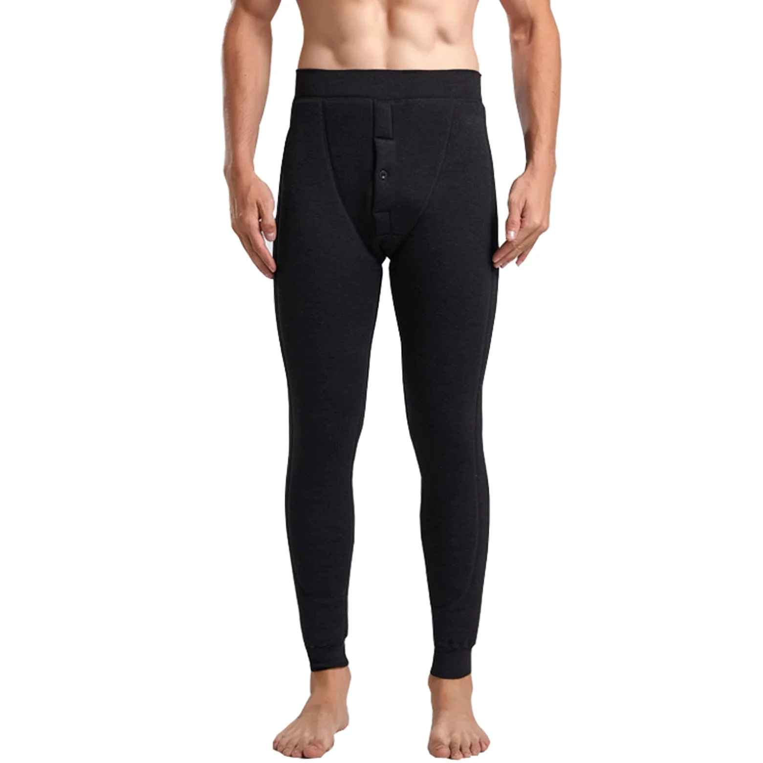 Męskie polarowe legginsy termiczne z wysokim stanem - ciężkie zimowe ciepłe spodnie dresowe z podszewką długie kalesony warstwa bazowa joggery w kolorze czarnym, rozmiar XXL