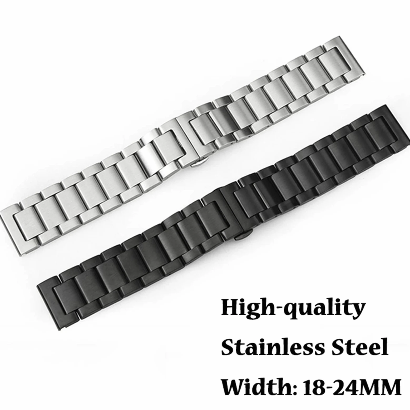 Pasek do zegarka ze stali nierdzewnej 18mm 20mm 22mm 24mm pasek do zegarka metalowy pasek do zegarka dla kobiet paski do wymiany zegarków męskich (polerowany zwart 24mm)