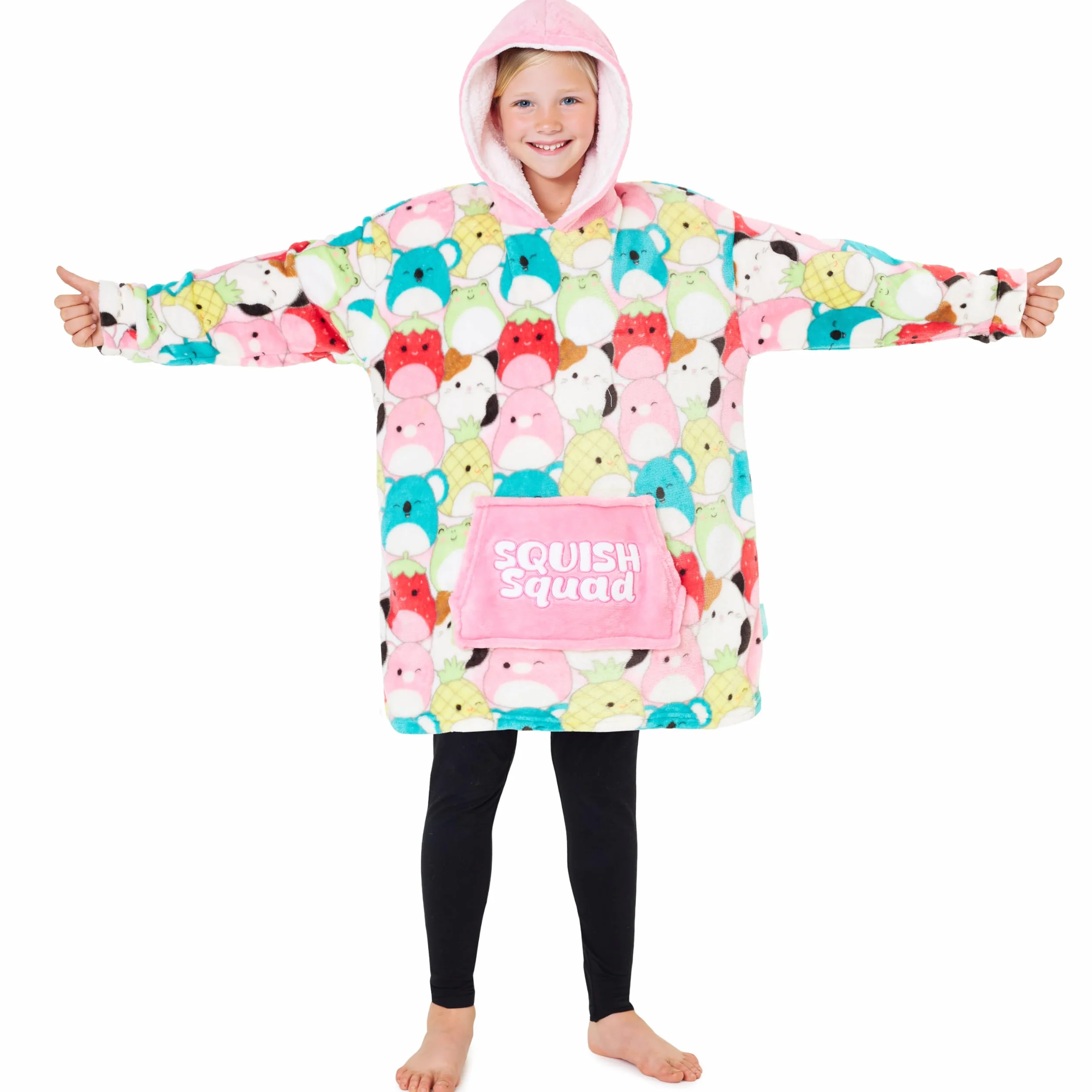 Squishmallows Bluza z kapturem dla dziewczynek w wieku 6-14 lat, śliczny polarowy koc bluza oversize, prezenty dla niej
