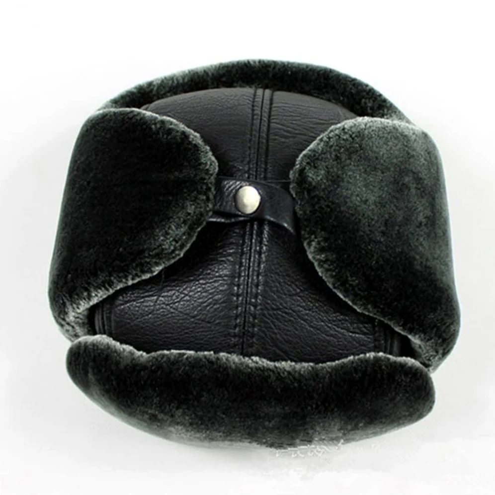 Czapka zimowa męska skórzana, ciepła czapka typu bomber z uszami, średniej wielkości aksamitne grube nauszniki, czapka narciarska (D 7),D-7 (D 7)