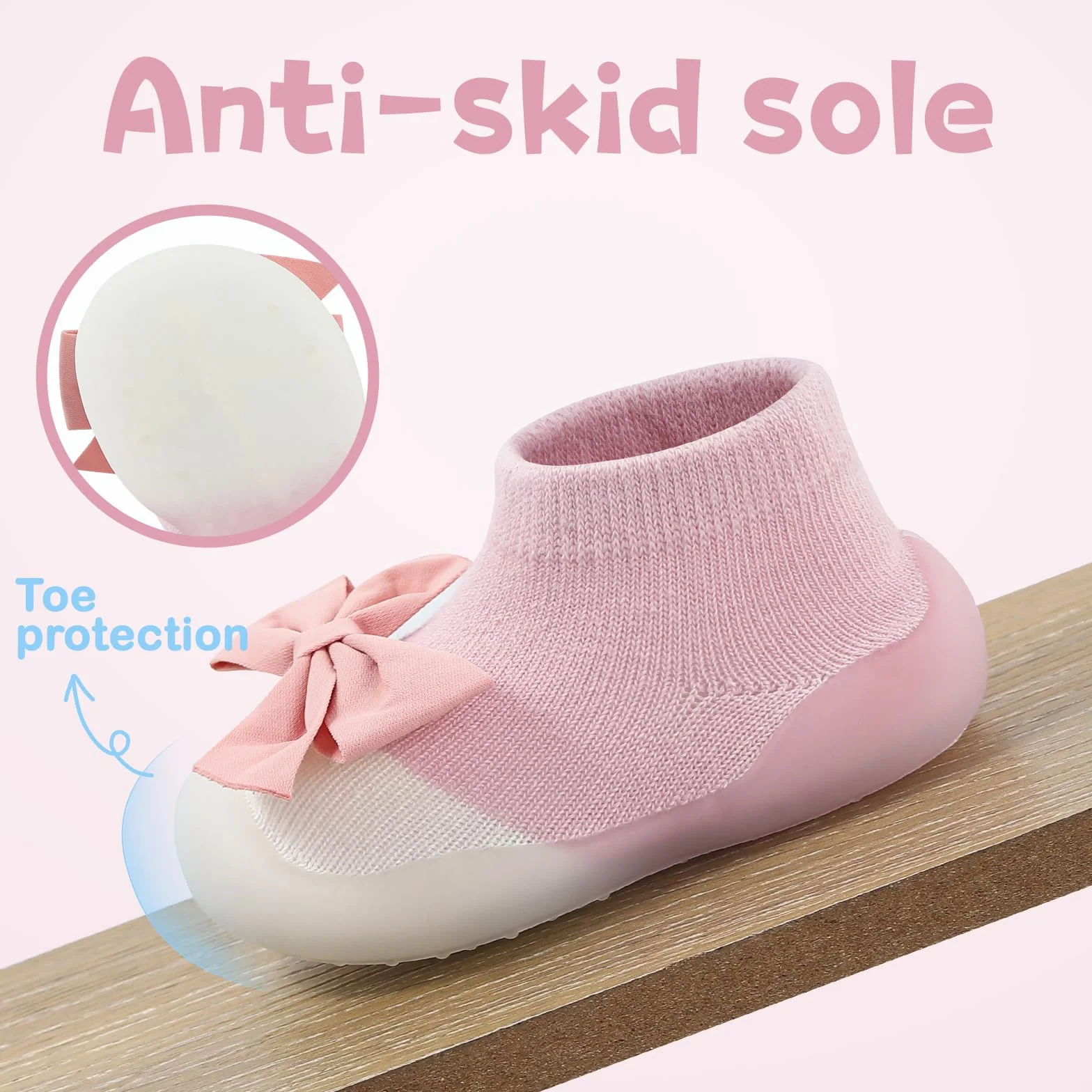 MK MATT KEELY Buty dla dziewczynek z kokardą małe skarpetki buty dziecięce buty do chodzenia boso antypoślizgowe buty do chodzenia