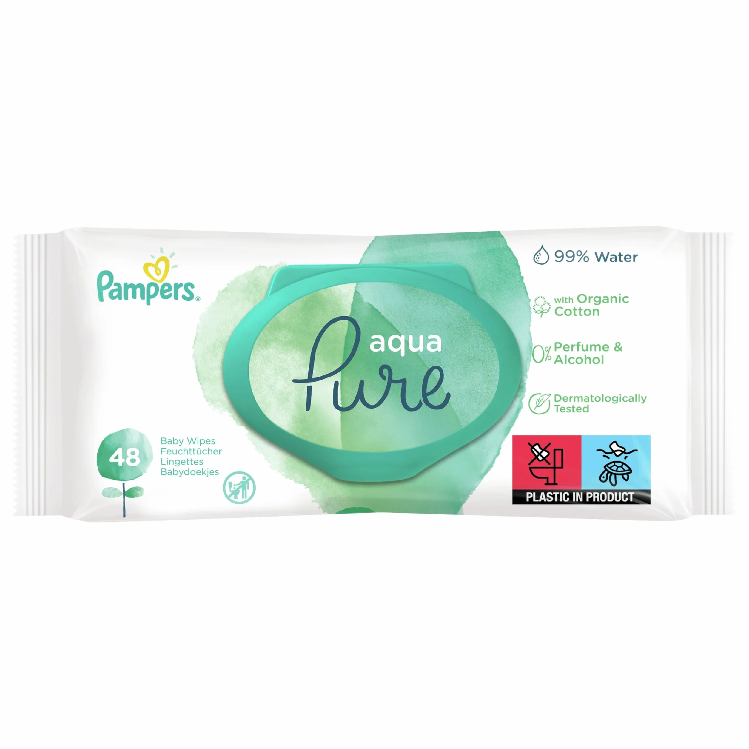 Pampers Aqua Pure Chusteczki Nawilżane Dla Niemowląt i Dzieci 864 Sztuk (18 x 48), Wykonane w 99% z Czystej Wody, Testowane Dermatologicznie