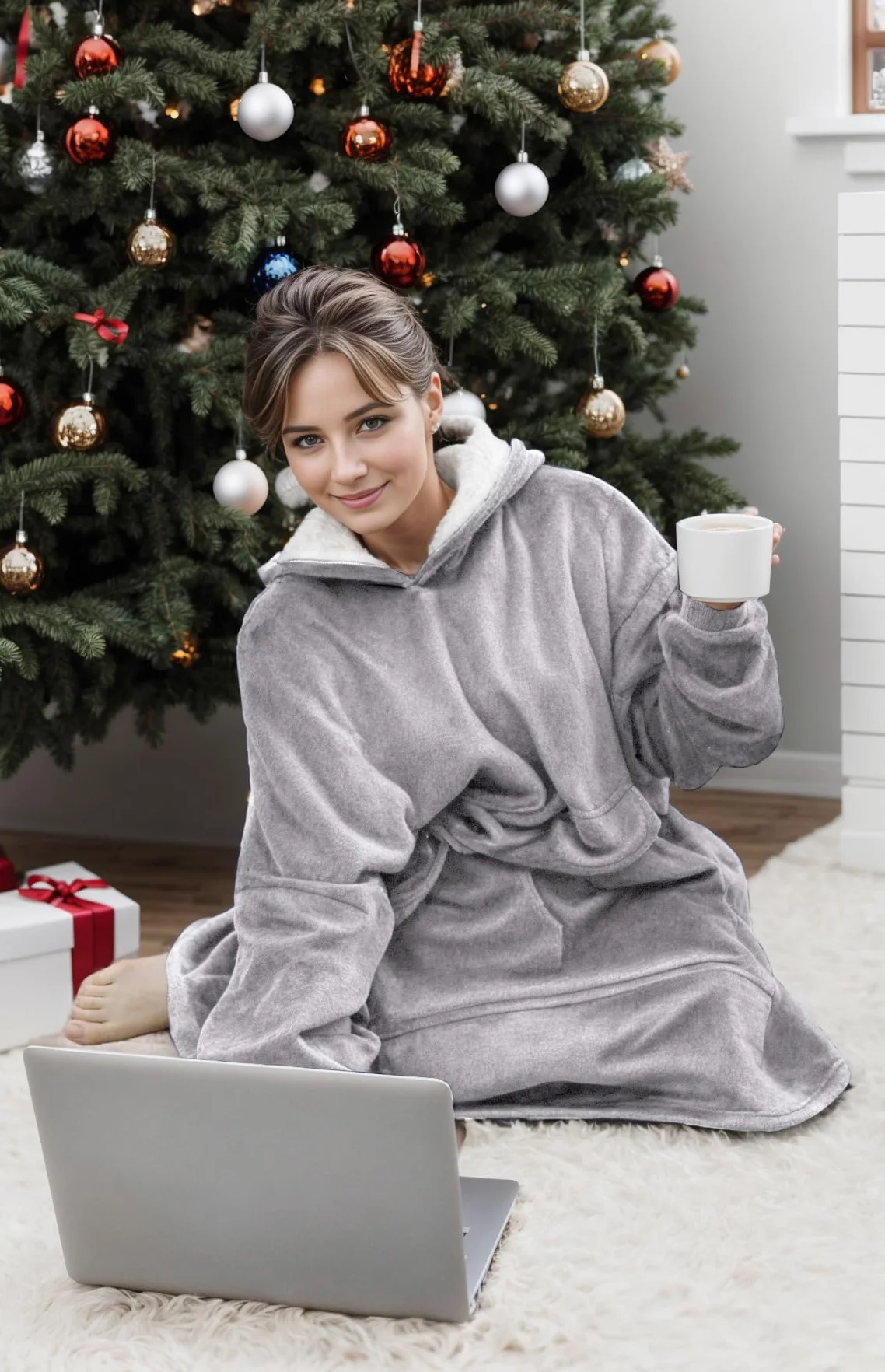 IvyH Ponadwymiarowa Bluza z Kapturem Koc Sherpa - Super Miękka, Ciepła, z Długim Rękawem - Jeden Rozmiar Pasuje do Mężczyzn, Kobiet, Dziewcząt