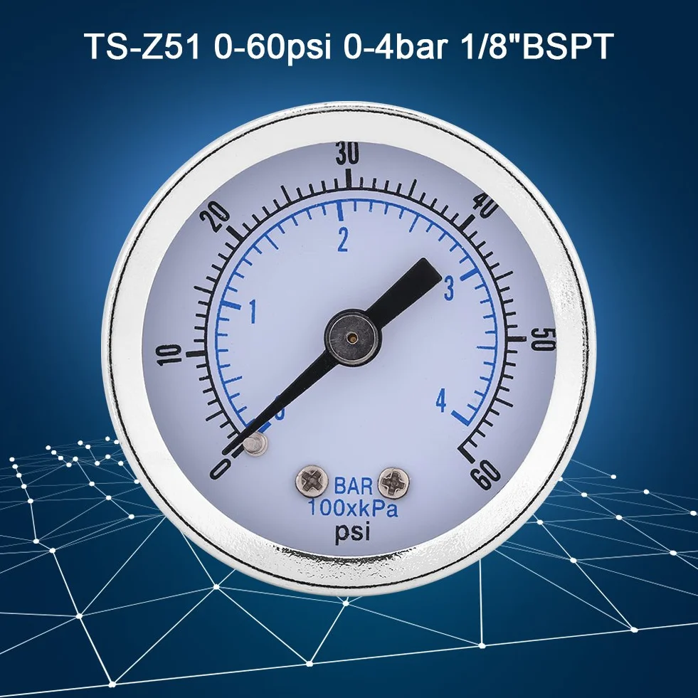 Luftdruckmesser, 0-60 psi 0-4 bar 1/8"BSPT Manometer Manometer für Wasser Luft Öl Messgerät