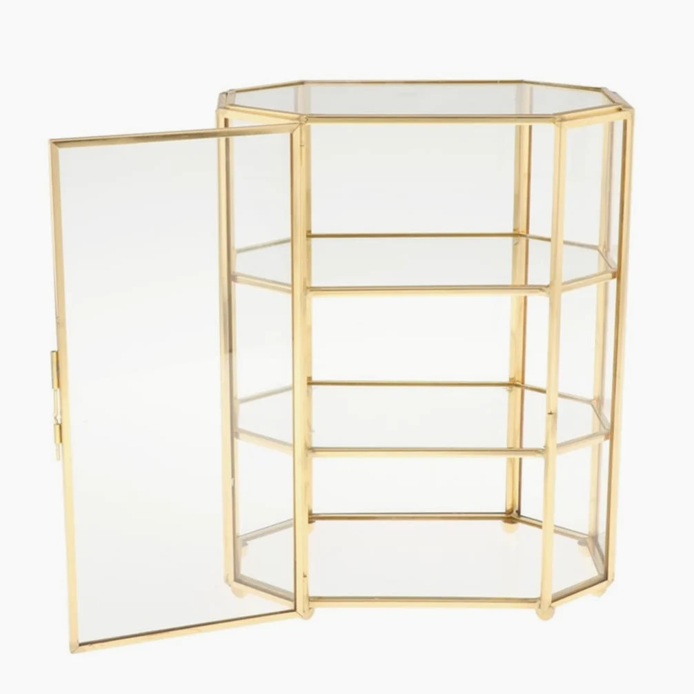 zalati Pudełko na biżuterię 3-poziomowy szklany organizer do makijażu do przechowywania wielofunkcyjna gablota do dekoracji toaletki - 21,5 x 16,5 x 10 cm