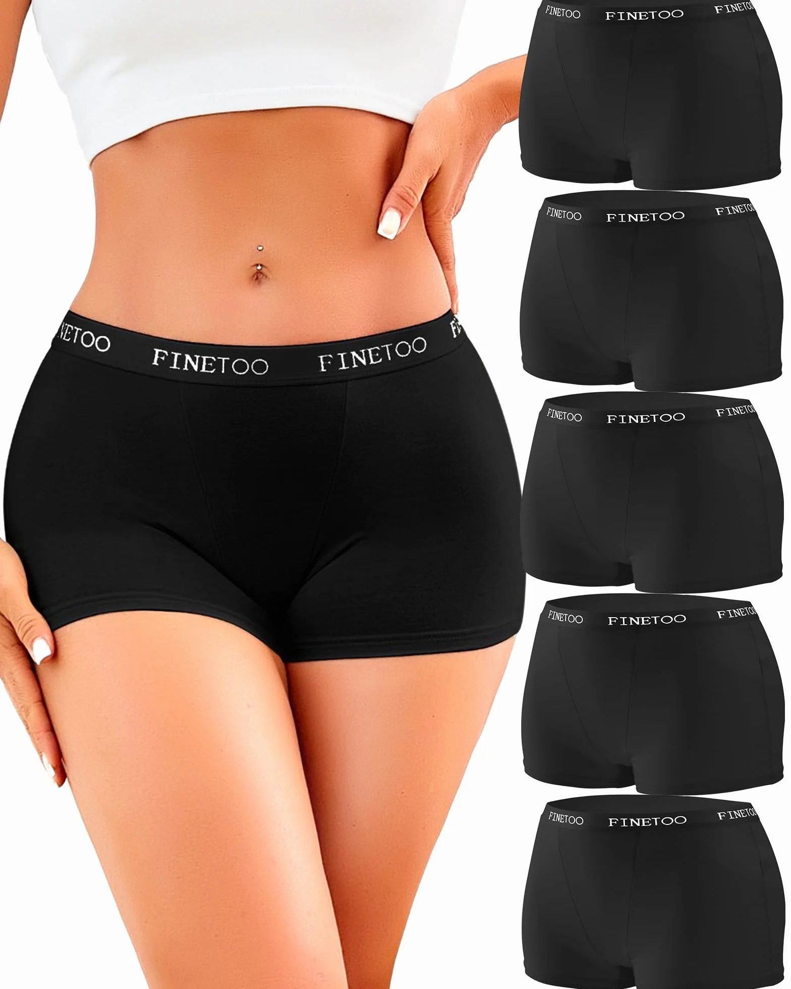 FINETOO Bokserki damskie, bawełniane, wygodne bawełniane bielizny, oddychająca bielizna damska, hipsterskie majtki, miękkie majtki, duże rozmiary, opakowanie 5 sztuk, XS-4XL
