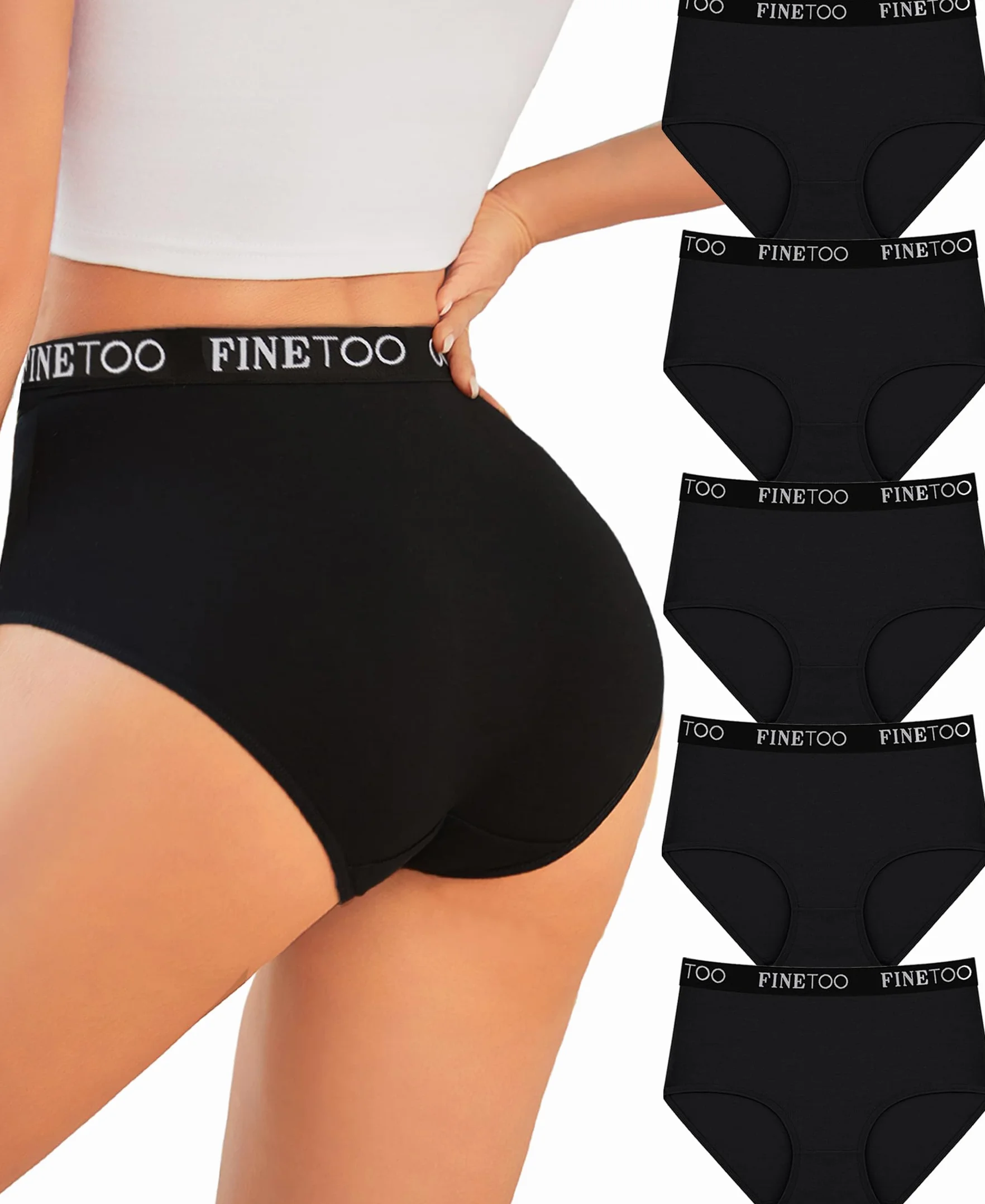 FINETOO Zestaw 5 par majtek damskich, bawełnianych, wysoka talia, rozciągliwa, bawełna, oddychające, miękkie majtki, wielopak, S-XXL