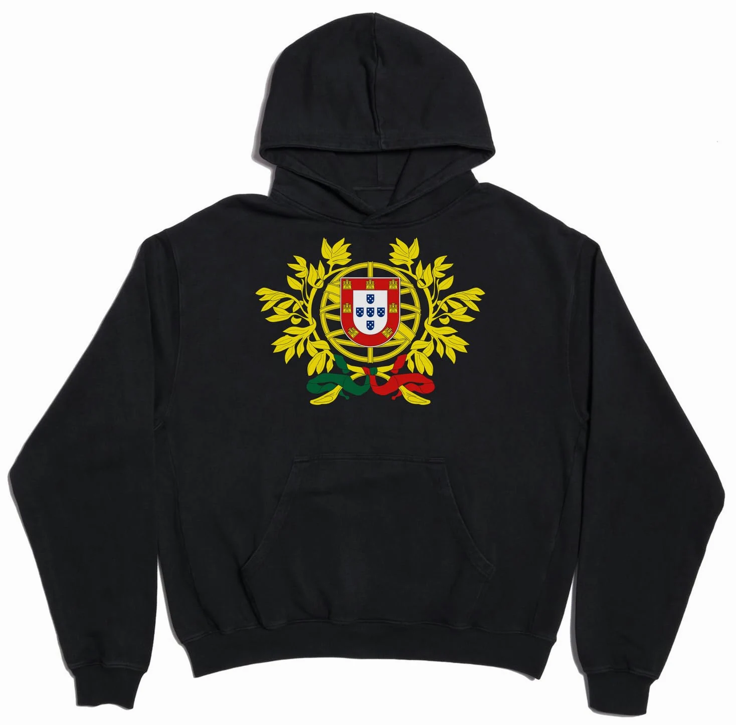 Herb Portugalii unisex oversize ciężka mieszanka bawełny bluza z kapturem czarna