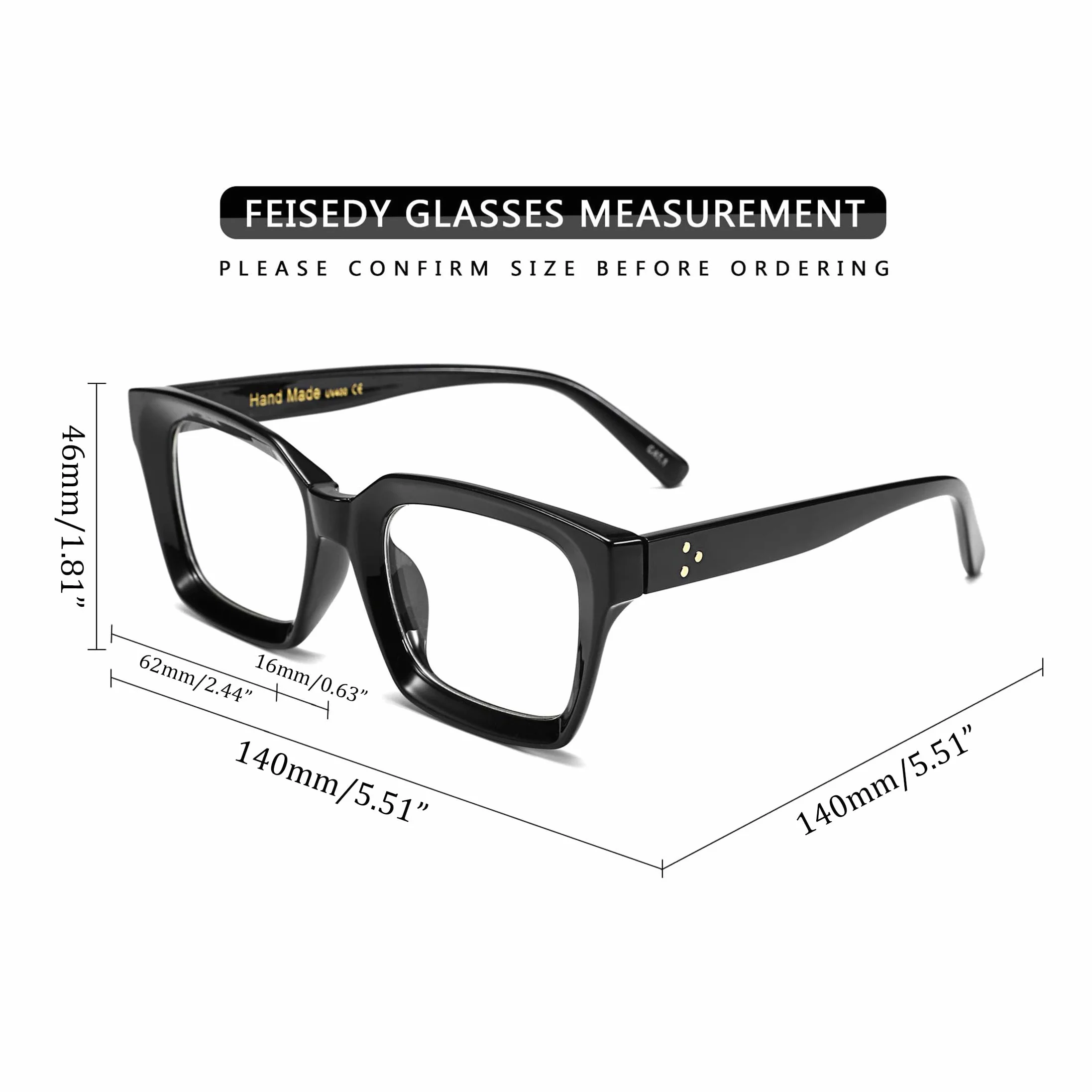 FEISEDY Oprawki Okulary Panie Mężczyźni Sztuczne Okulary Z Przezroczystymi Soczewkami Grube Kwadratowe Okulary Neutralne B2461