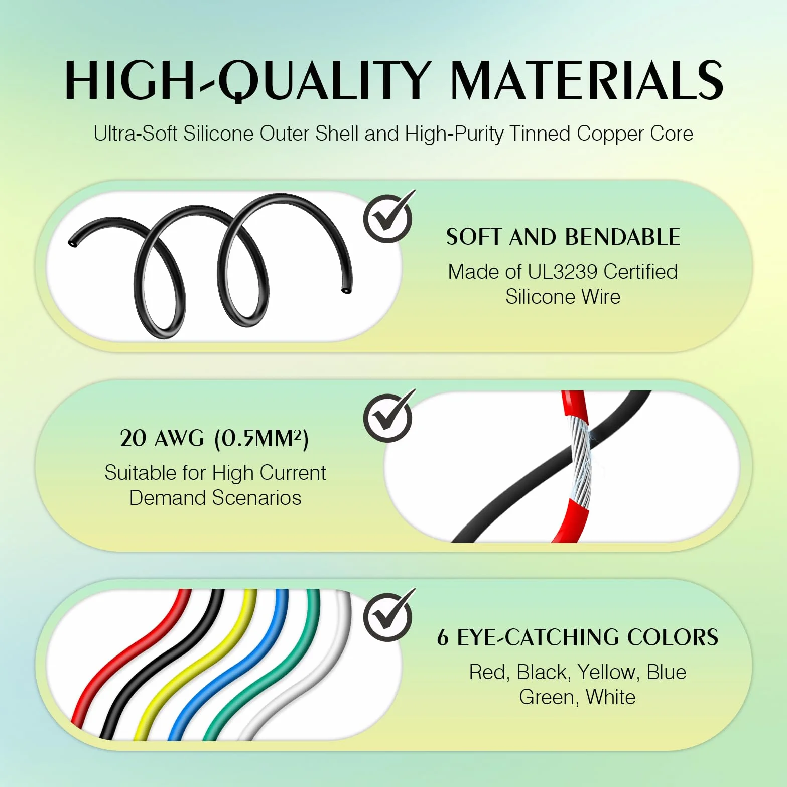 20 AWG drut pleciony silikonowy, cynkowana miedź, po 2,5 m, 6 kolorów, elastyczny 20 G, zestaw kabli elektrycznych 0,5 mm², 15 m, zestaw kabli przyłączeniowych 200 C