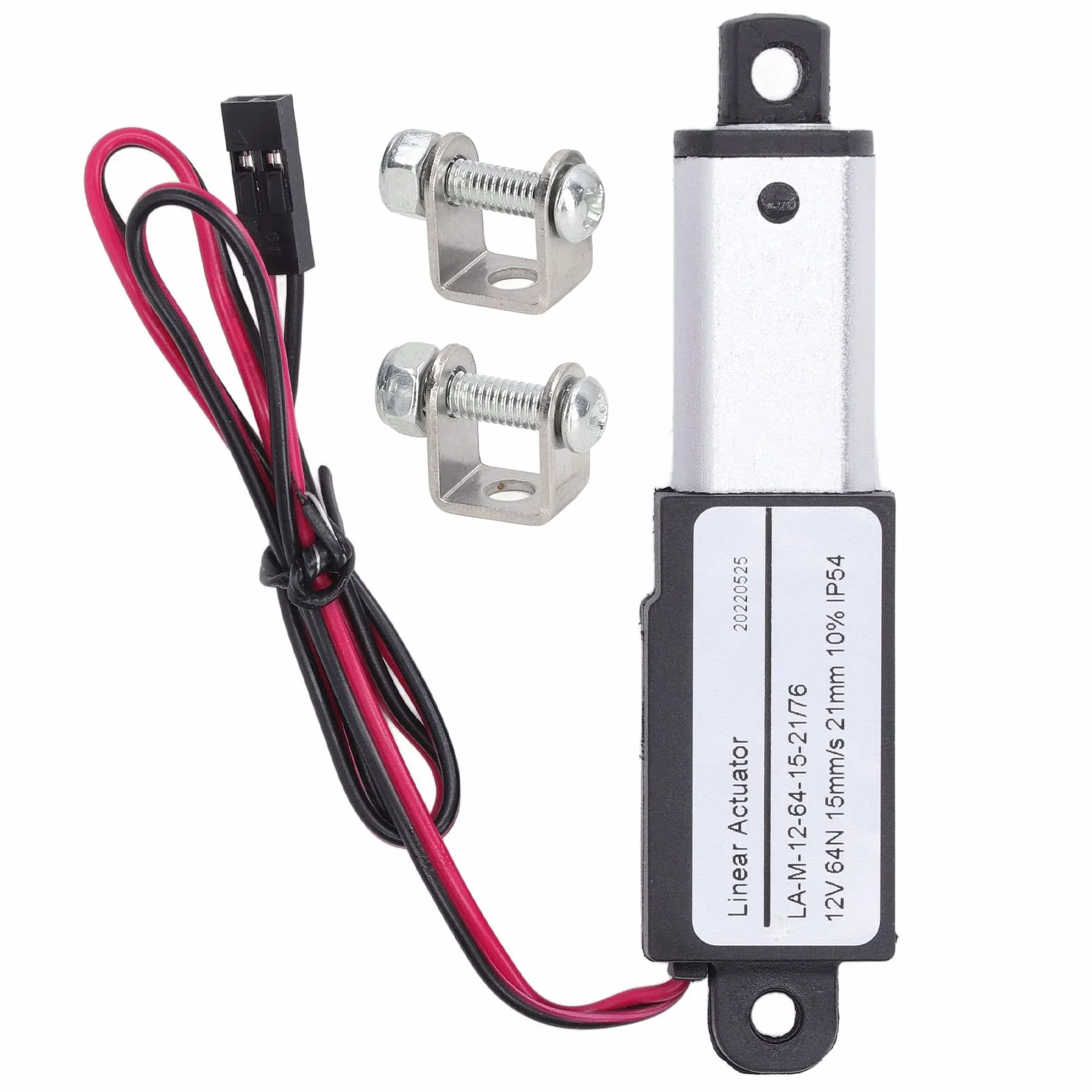 Mini Elektryczny Siłownik Liniowy 12V, 64N 15mm/s Mały Siłownik Liniowy z Uchwytami Montażowymi, Wodoodporny Siłownik Ruchu IP54 do Automatyki Domowej (21 mm)