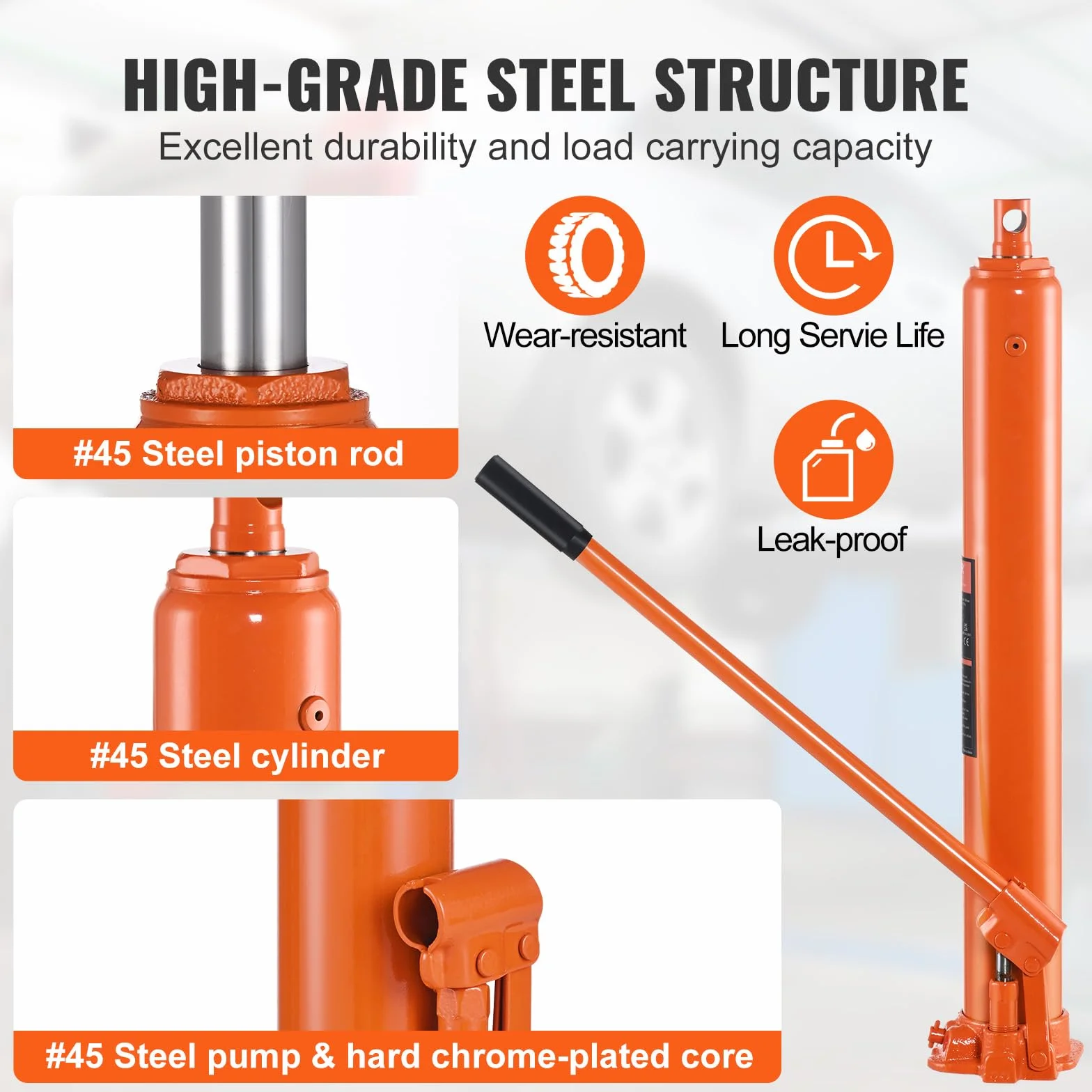 VEVOR Hydrauliczny podnośnik samochodowy, 4 t, cylinder podnośnikowy z pojedynczą pompą tłokową i płaską podstawą, hydrauliczny podnośnik do butelek samochodowych do podnośników silnikowych, dźwigów