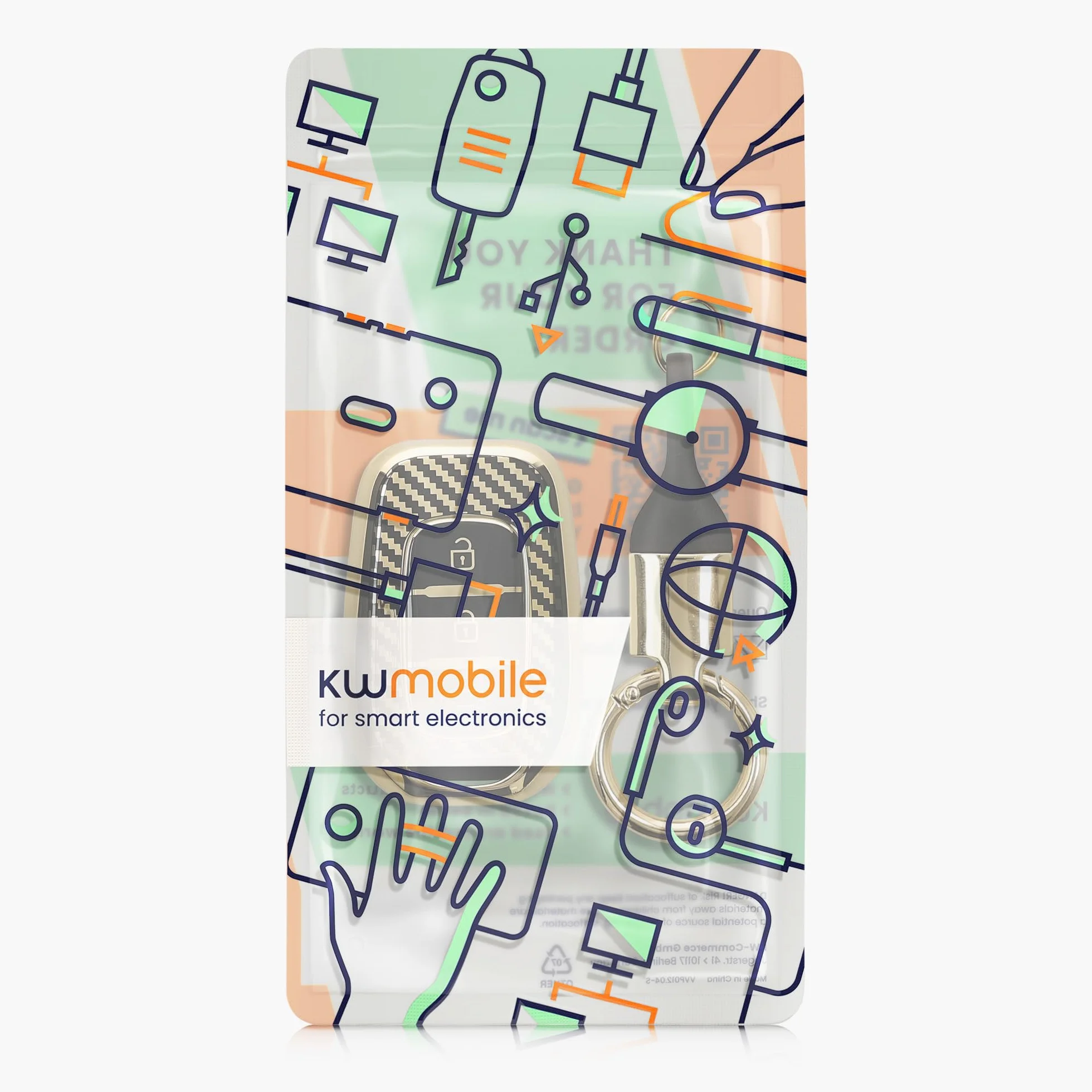 kwmobile Etui na klucze kompatybilne z Renault 3-Tasten Dacia Sandero Stepway 2021 etui na brelok, metaliczne włókno węglowe, złoty/czarny
