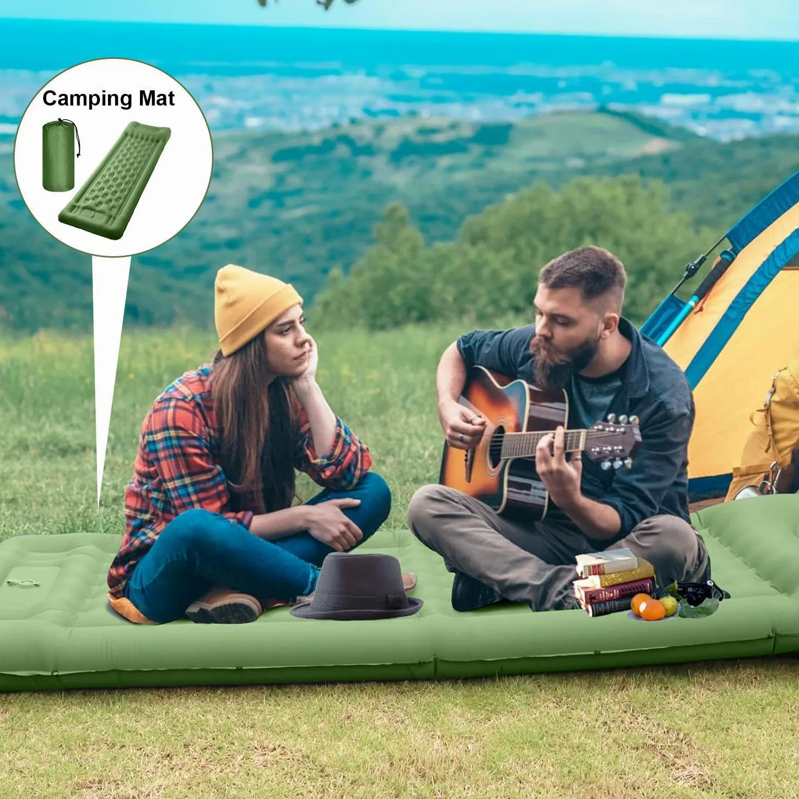 Materac Do Spaniena Na Camping Przenośny Materac O Grubości 11 Centymetrów | Wbudowana Pompka Nożna Do Materaca dla Dorosłych na Wędrówki Podróże Outdoor do Namiotu i Samochodu