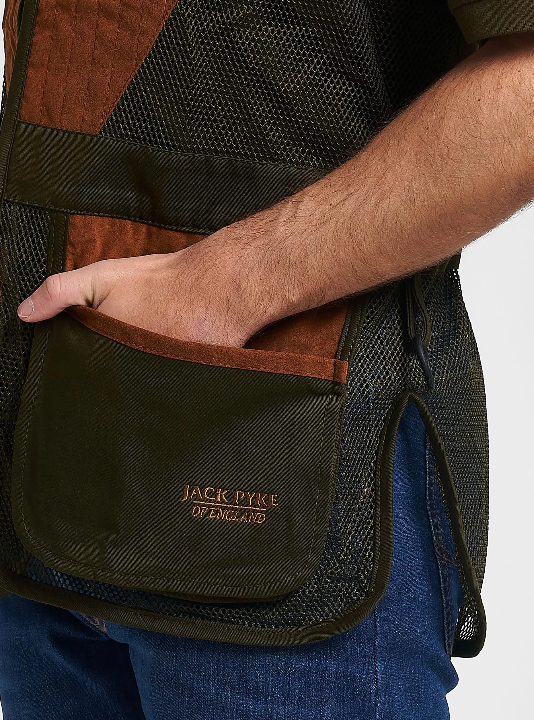 JACK PYKE Męska kamizelka Skeet – Clay Pigeon Shooting Vest z oddychającą siateczką, zamszowym wykończeniem i wieloma kieszeniami, lekka kurtka myśliwska, rozmiar S-3XL