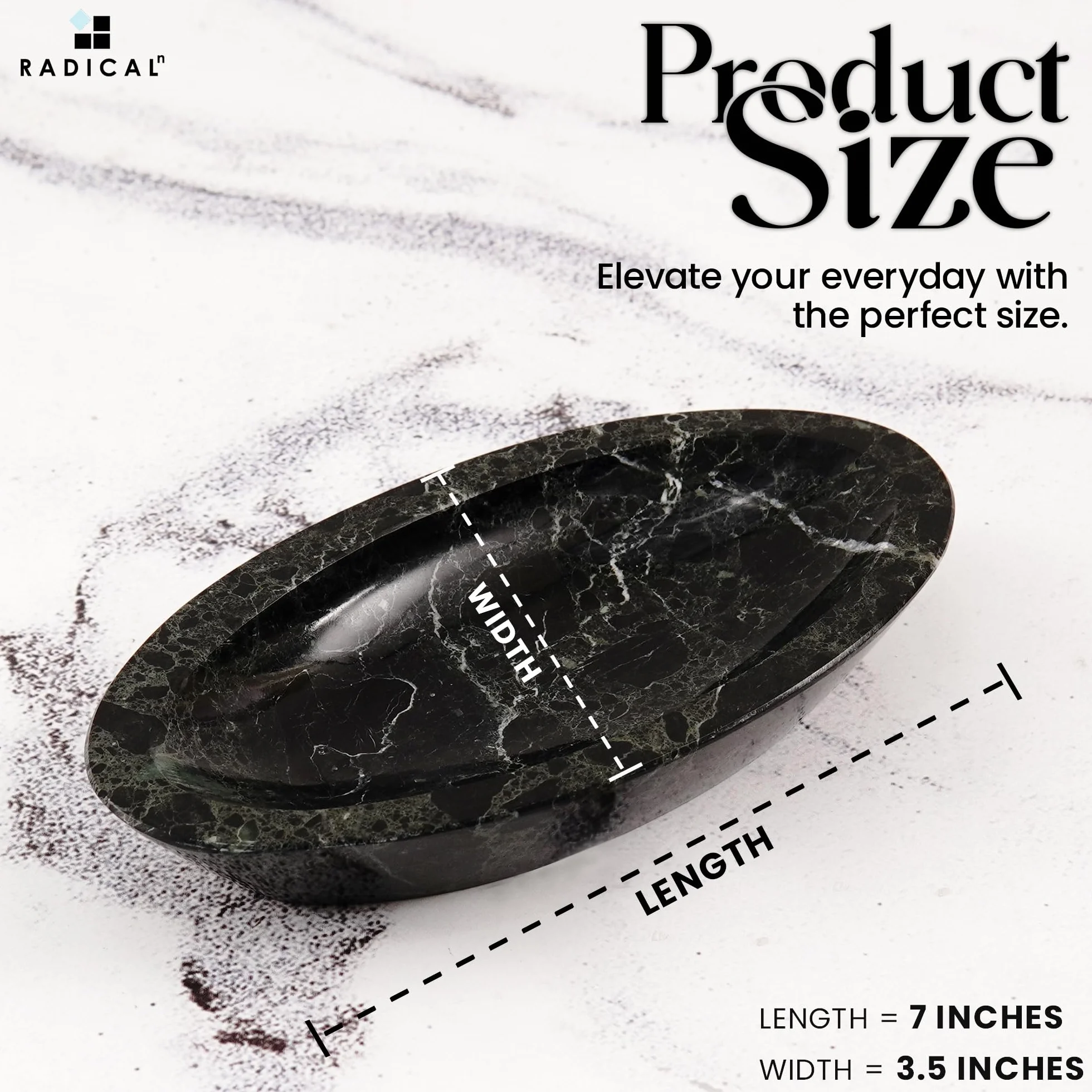 Radicaln Marmurowa taca na biżuterię, czarna, 18 x 8,9 cm, ręcznie robiony organizer na kolczyki, pojemnik do przechowywania tacy na perfumy, naczynie na drobiazgi do dekoracji łazienki i uchwyt na