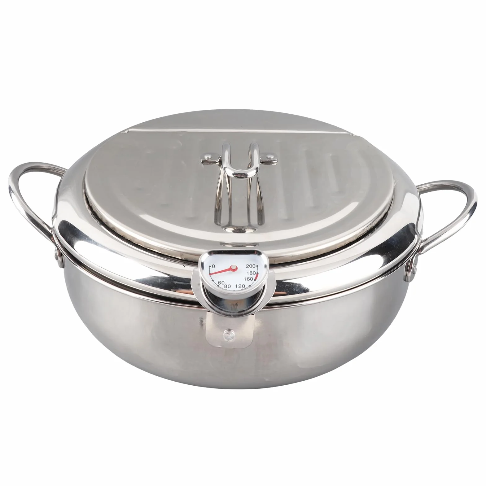 Garnek do Frytownicy Japońska Tempura Mała Frytkownica Garnek ze Stali Nierdzewnej z pokrywką Termometru i Ociekaczem Oleju Stojak na Frytki (Duży rozmiar 24 cm)