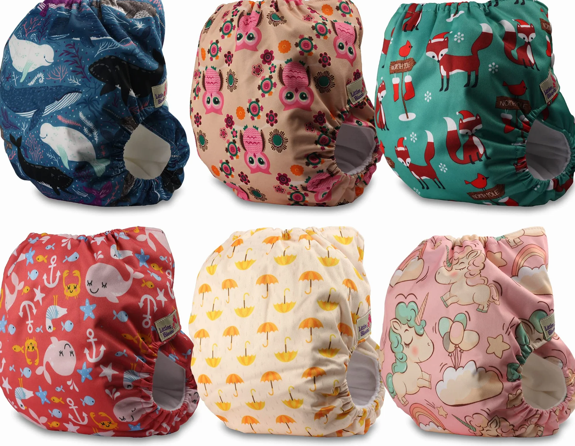 Littles and Bloomz Baby wielokrotnego użytku kieszonkowa pielucha materiałowa, standardowa pętla na haczyk, 6 pieluch, FLV2-0608