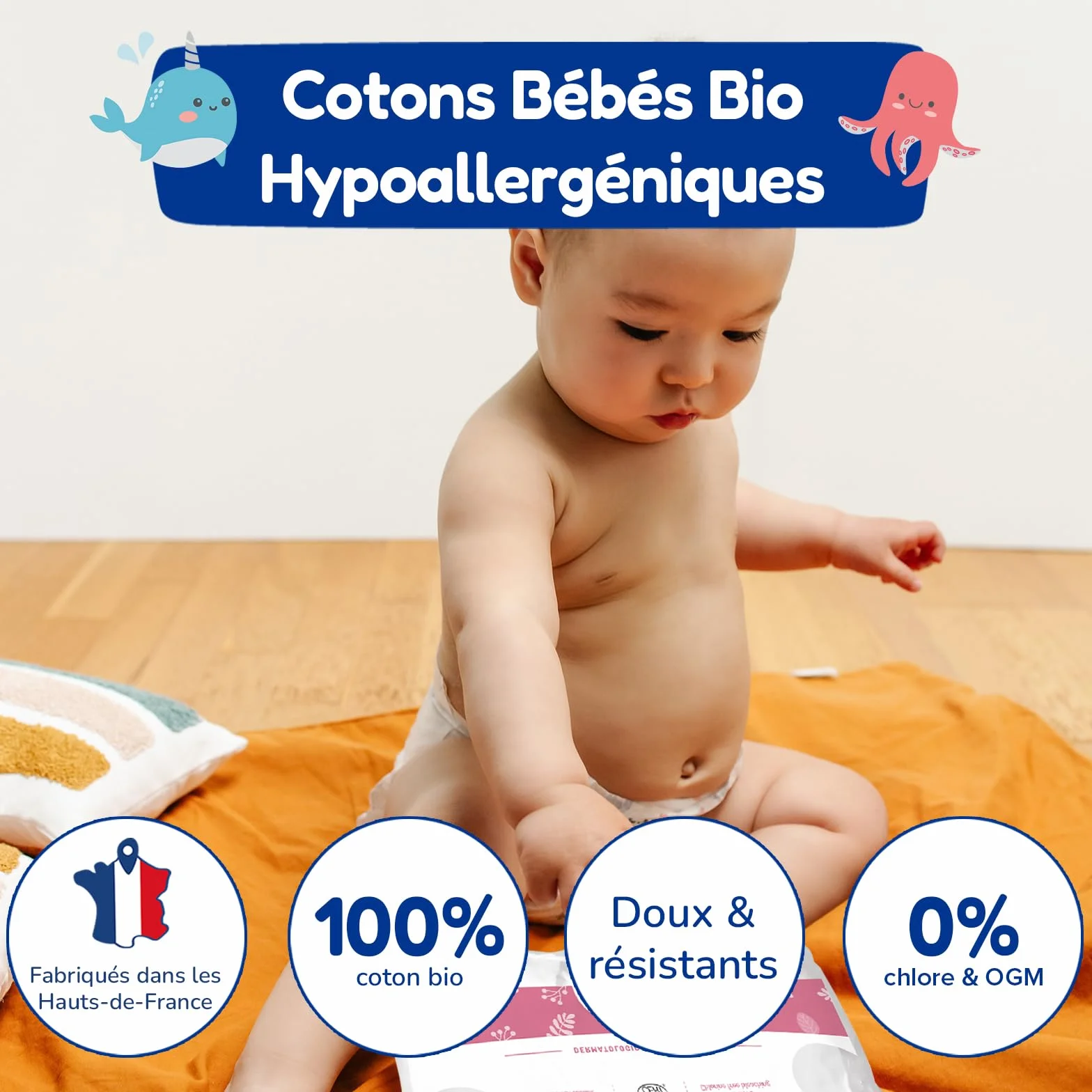 Carryboo - 1080 kwadratów bawełny niemowlęcej - 100% naturalne włókno i bawełna organiczna - ekologiczny produkt dla niemowląt z certyfikatem Gots - do higieny niemowląt - Zestaw 6 x 180 podkładek