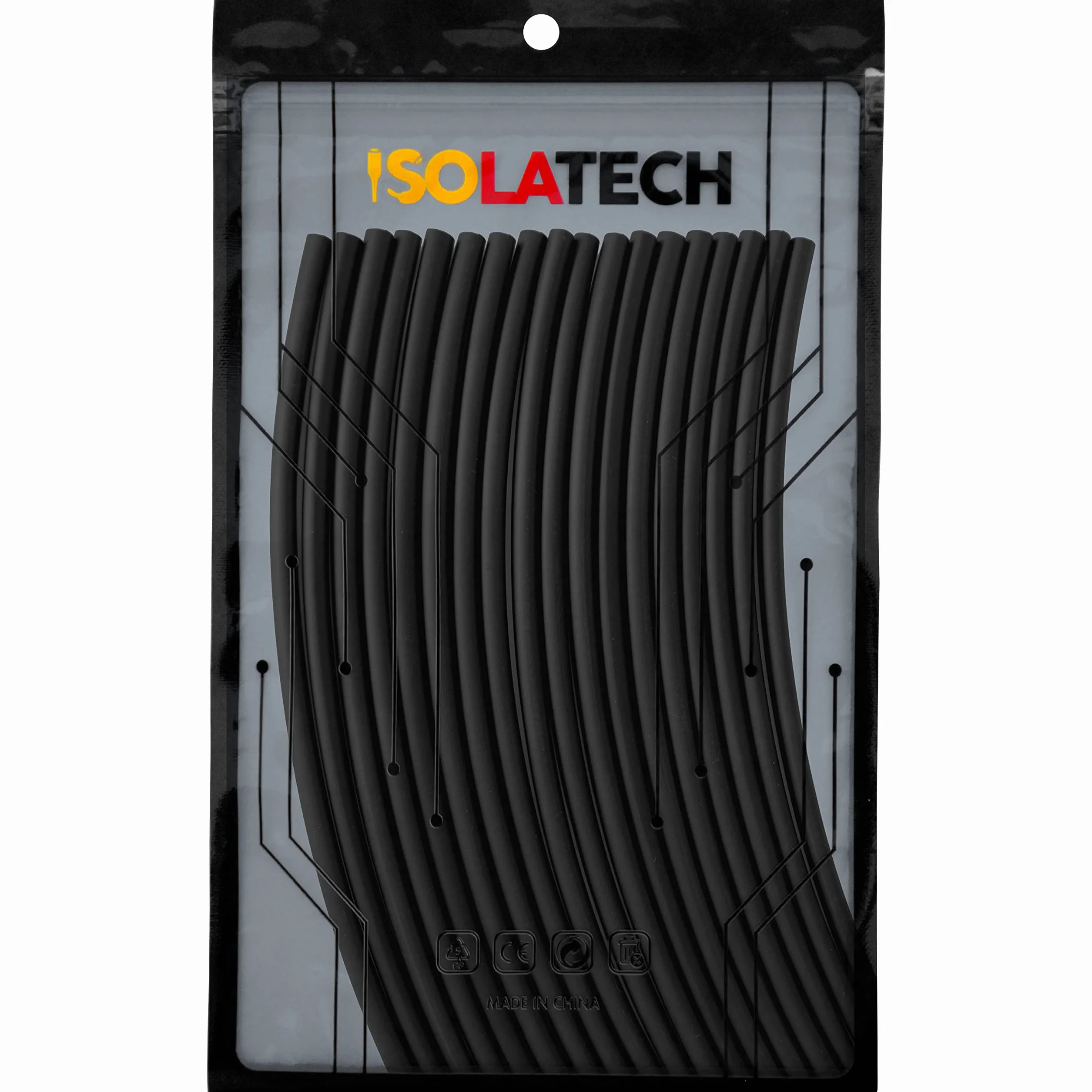 ISOLATECH Koszulka Termokurczliwa Zestaw - Ø 5mm x 3,6m (18 szt. x 20cm) - Czarny - Współczynnik Kurczenia 2:1 - Bez Kleju & Bez Oznaczeń