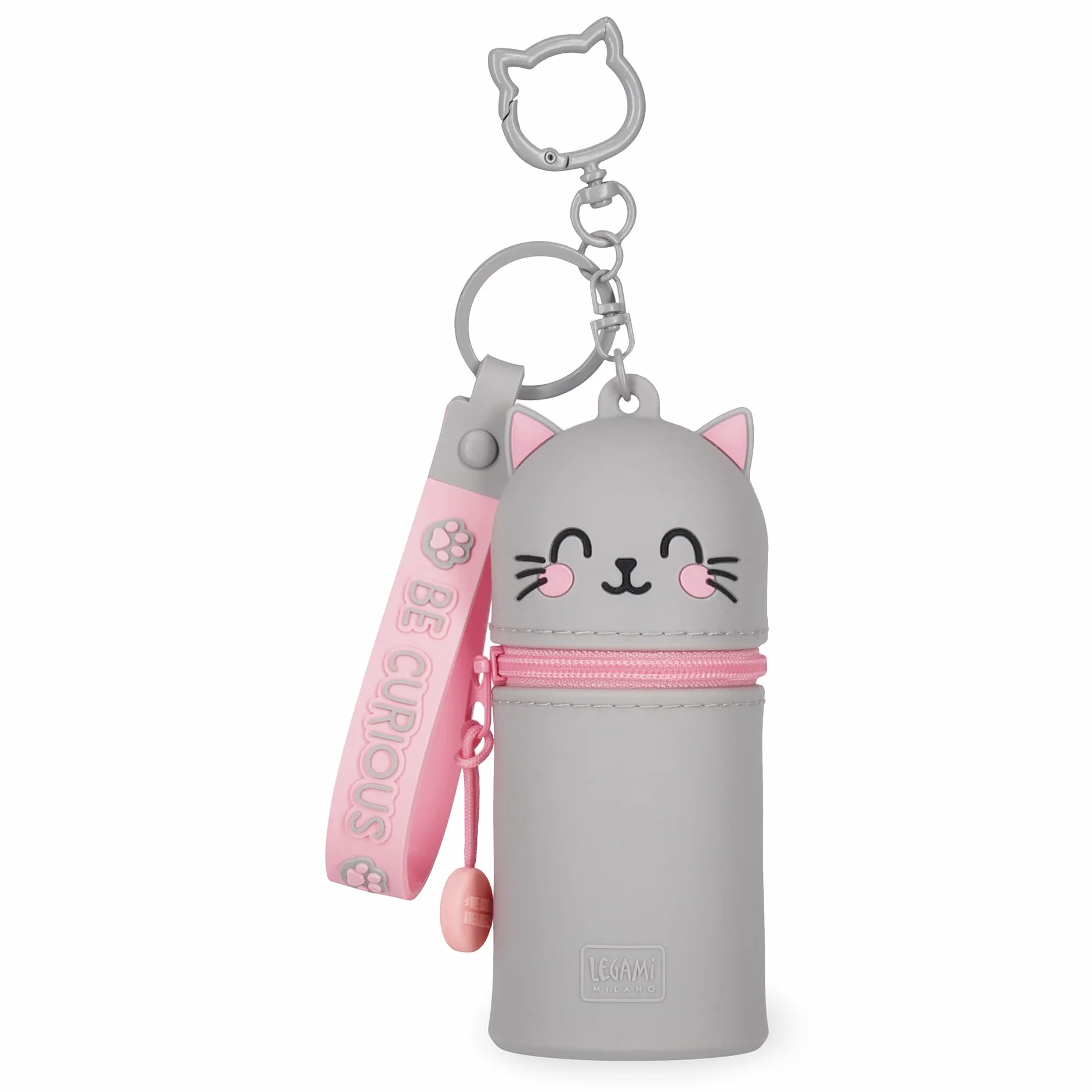 Legami Kawaii Mini Kawaii Portmonetka z motywem Kitty, z pierścieniem spiralnym, karabińczykiem i paskiem na rękę, silikonowa, 5 x 12 x 5 cm