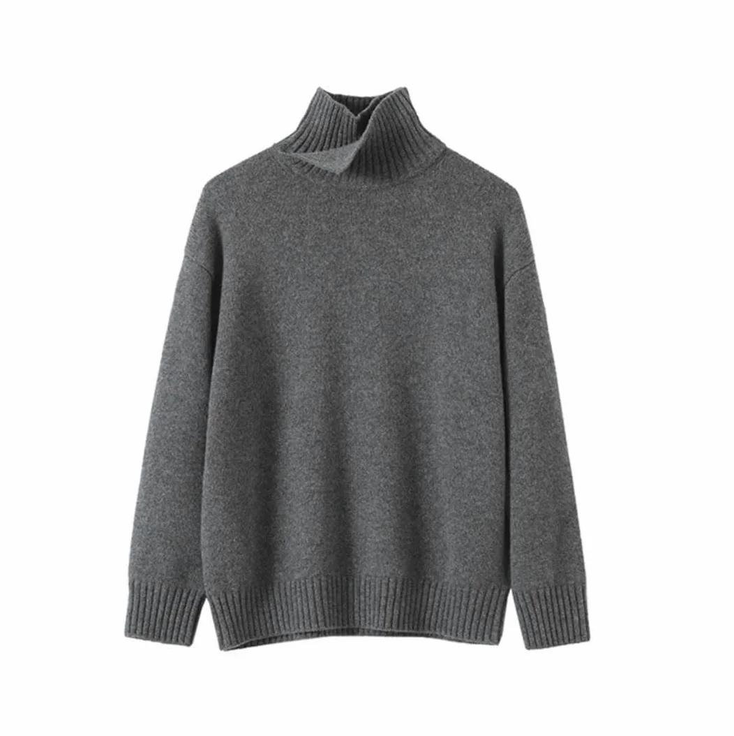 Damski sweter z golfem w jednolitym kolorze, oversize, sweter na co dzień