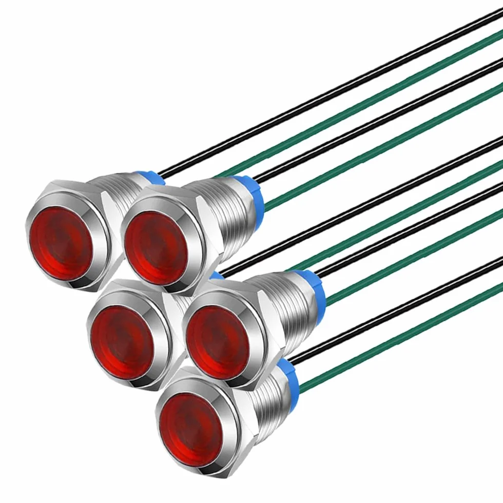 Gebildet 5sztuk 10mm Energooszczędna Dioda LED Metalowy Wskaźnik Swietlny 3V-4.5V-5V-6V-7.5V-9VDC Wodoodporna Lampka Sygnalizacyjna z Przewodem, czerwona