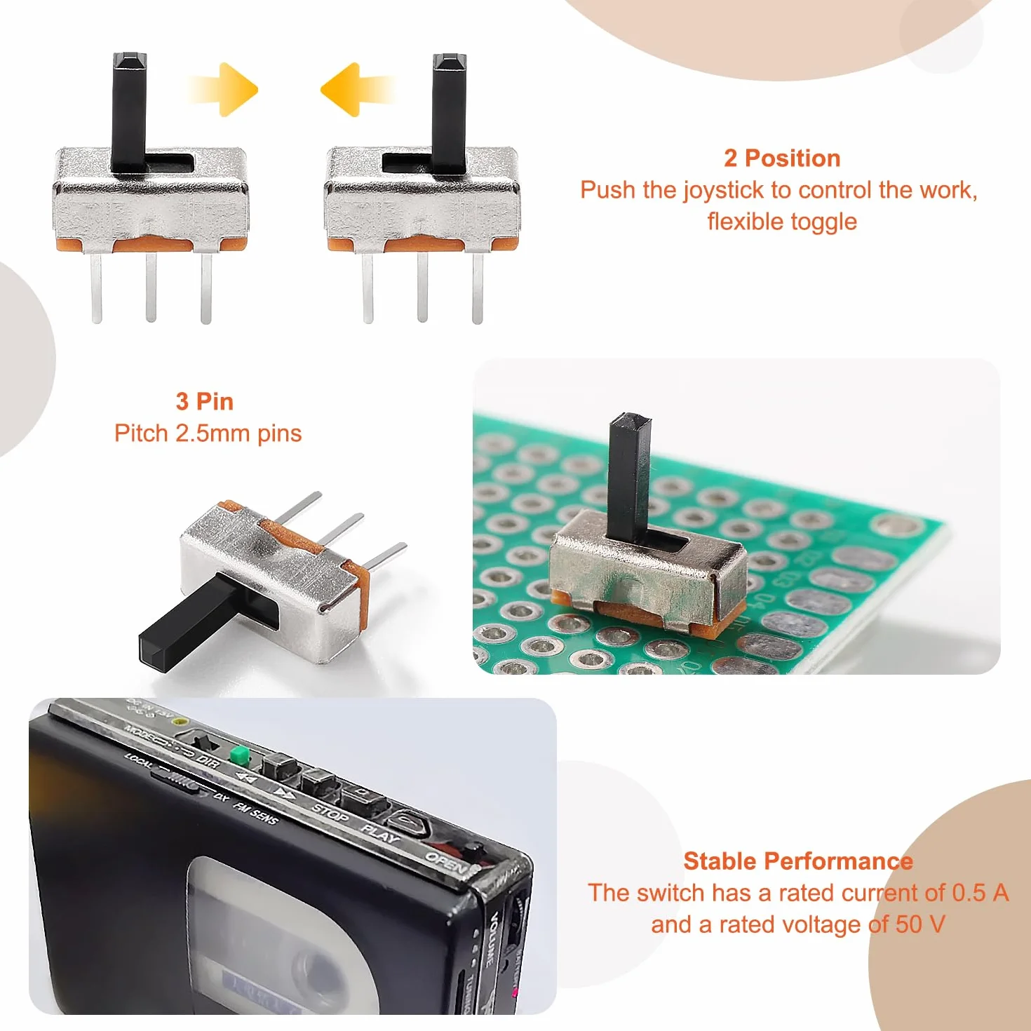 100 Sztuk SS12D00G6 Miniaturowy Przełącznik Suwakowy, 1P2T SPDT 3-Stykowy 2-Pozycyjny DC 50 V 0.5 A Przełączniki Suwakowe, do Elektronicznych Zabawek, Opraw Oświetleniowych