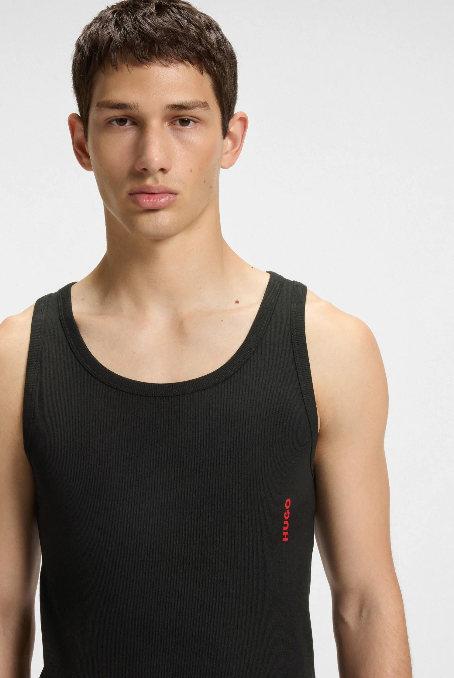 HUGO Męski tank top dwupak rozciągliwej bawełny bielizna kamizelki z logo czarny XXL