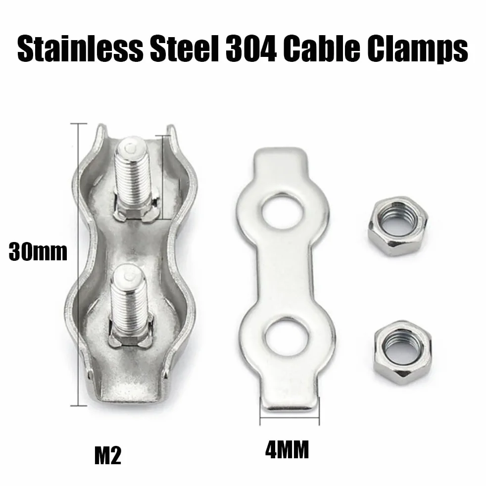 Fc'Noqgn Zacisk M2 Duplex, 10 Zacisk do lin metalowych, zaciski kablowe ze stali nierdzewnej 304, 2 mm kabel do czyszczenia zasłon przeciwsłonecznych