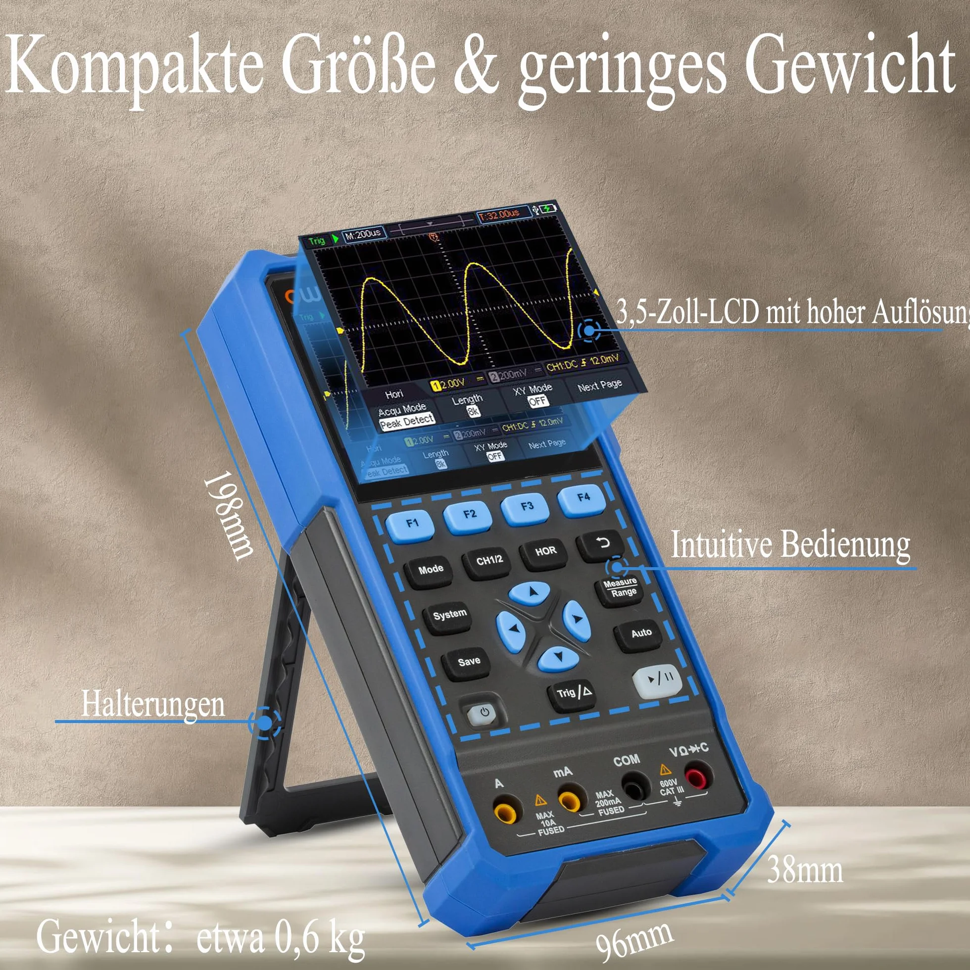 HDS2202 OWON oscyloskop 2 w 1, szerokość pasma 200 MHz, oscyloskop, dwa kanały 1 GSa/s częstotliwość próbkowania z 3,5 cala LCD funkcją automatycznej kalibracji