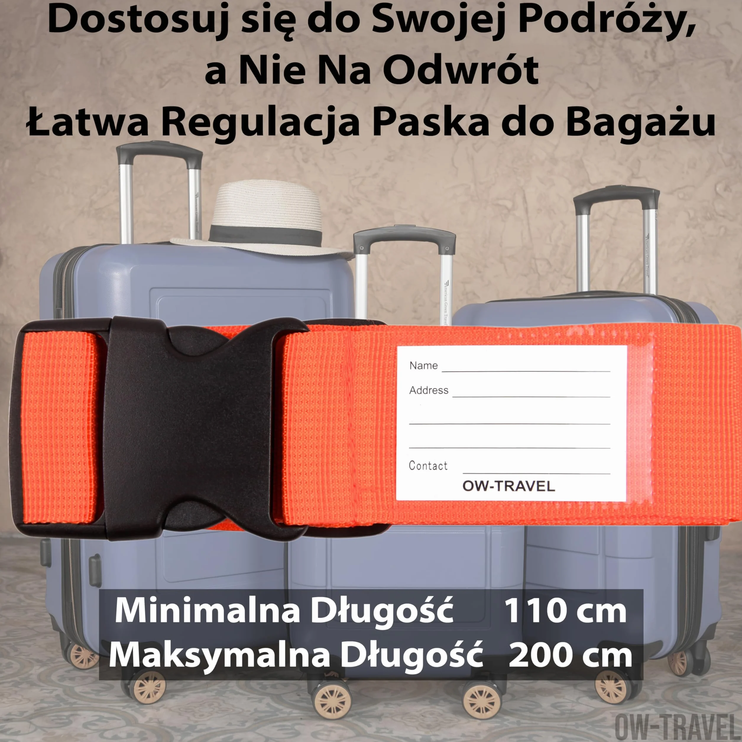 Pasy Do Walizek OW-Travel Mocne Paski Bagażowe z Etykietami Niebieski Zielony Pomarańczowy Różowy