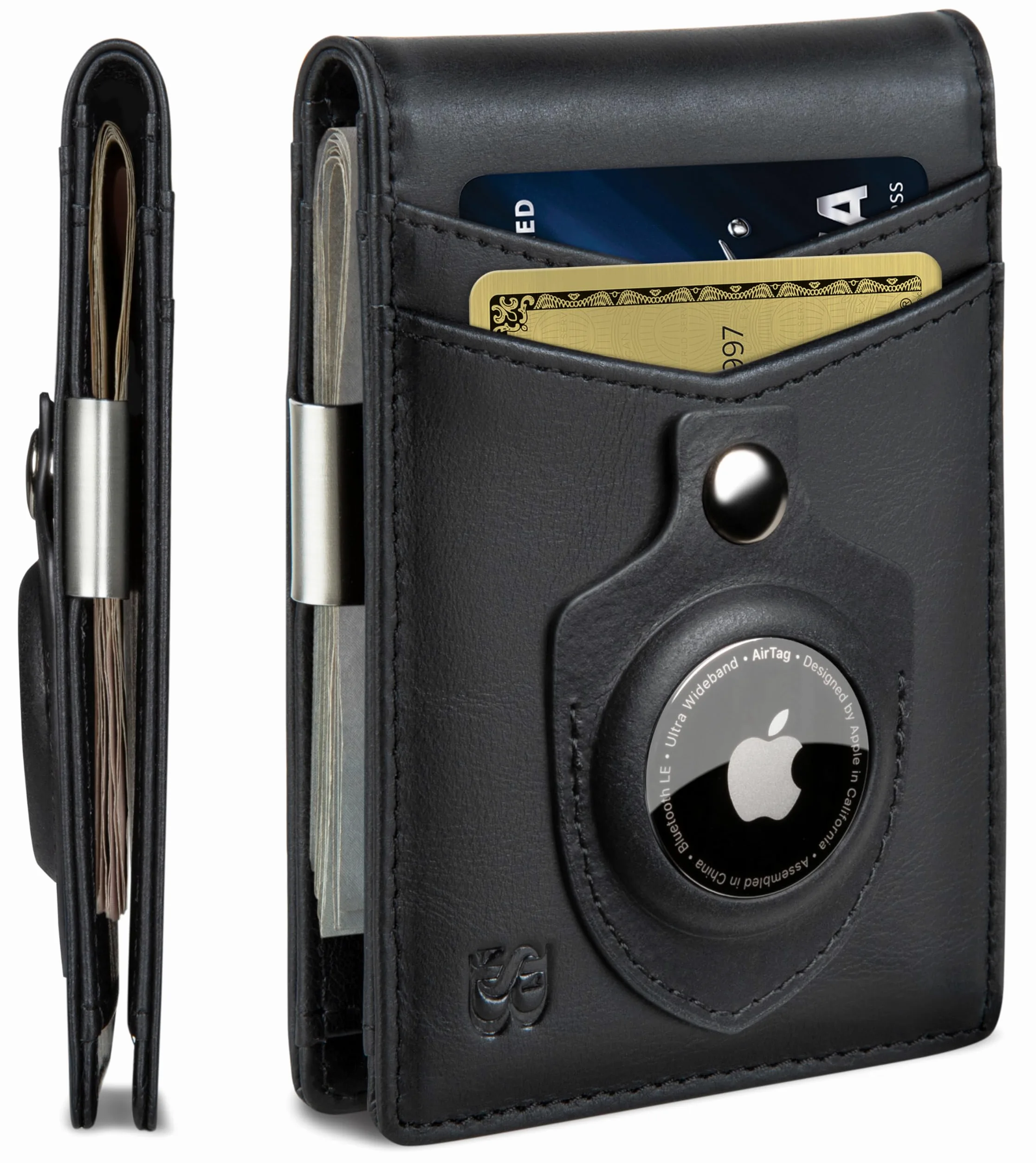 SERMAN BRANDS Portfel z klipsem na pieniądze – męskie portfele, smukła kieszeń przednia z blokadą RFID, minimalistyczny mini składany, Węgiel czarny transformator powietrza, 4.3 inches x 3.1 inches x