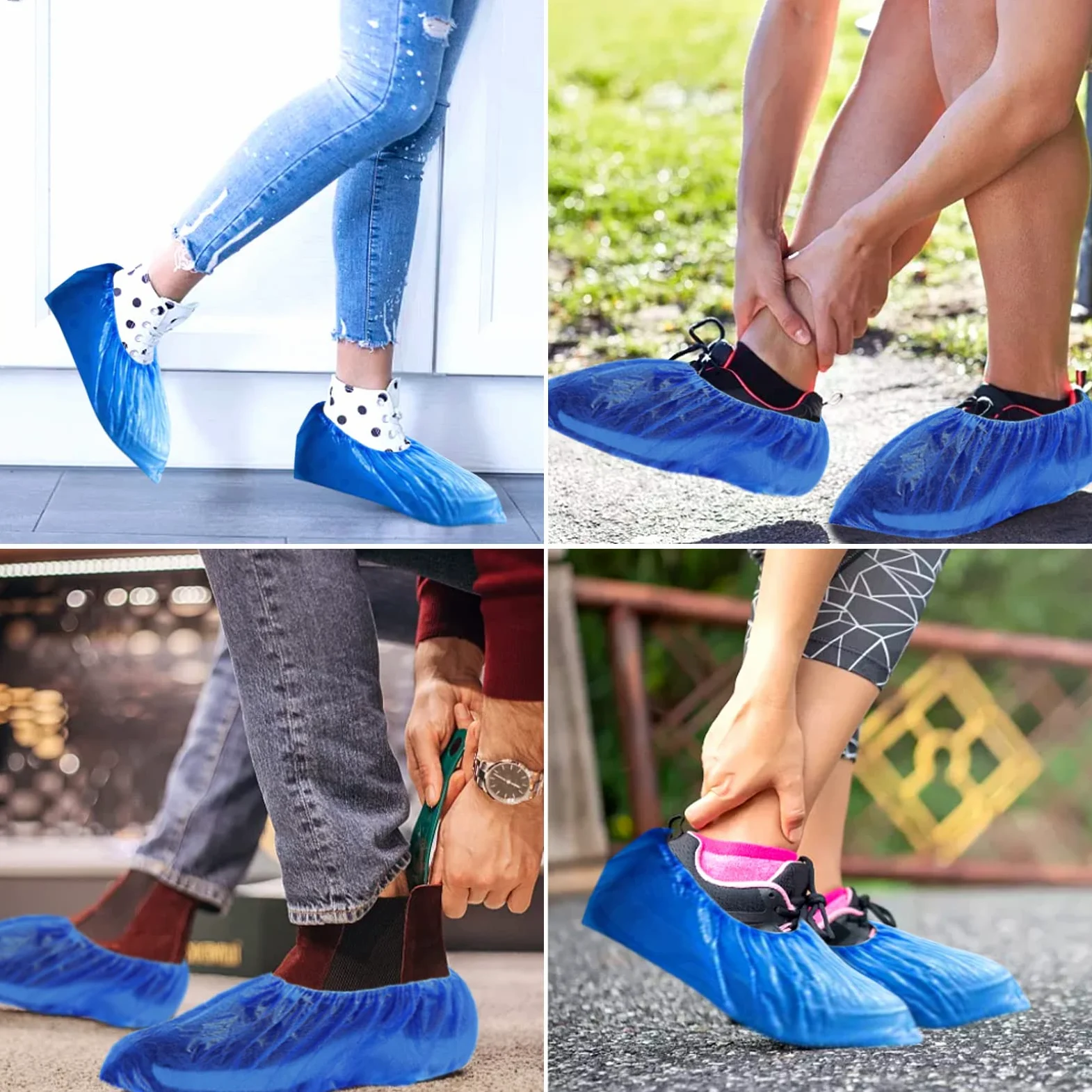 DHOOZ 200 szt. (100 par) pokrowce na buty jednorazowe, nadające się do recyklingu, higieniczne pokrowce na buty i buty, wodoodporne, antypoślizgowe buty do użytku wewnątrz (duży rozmiar - dla mężczyzn 43 i kobiet 13)