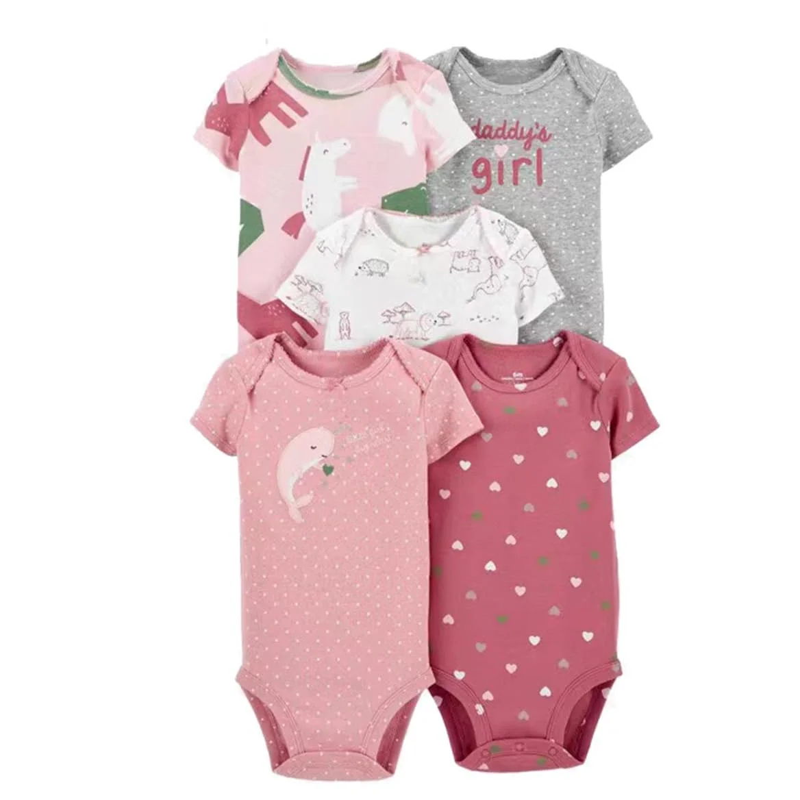 Unisex Baby Krótki Rękaw Body z Krótkimi Rękawami z Nadrukiem Wykonane – 5 Sztuk, Miękkie i Wysokiej Jakości 101% Bawełna Ekologiczna