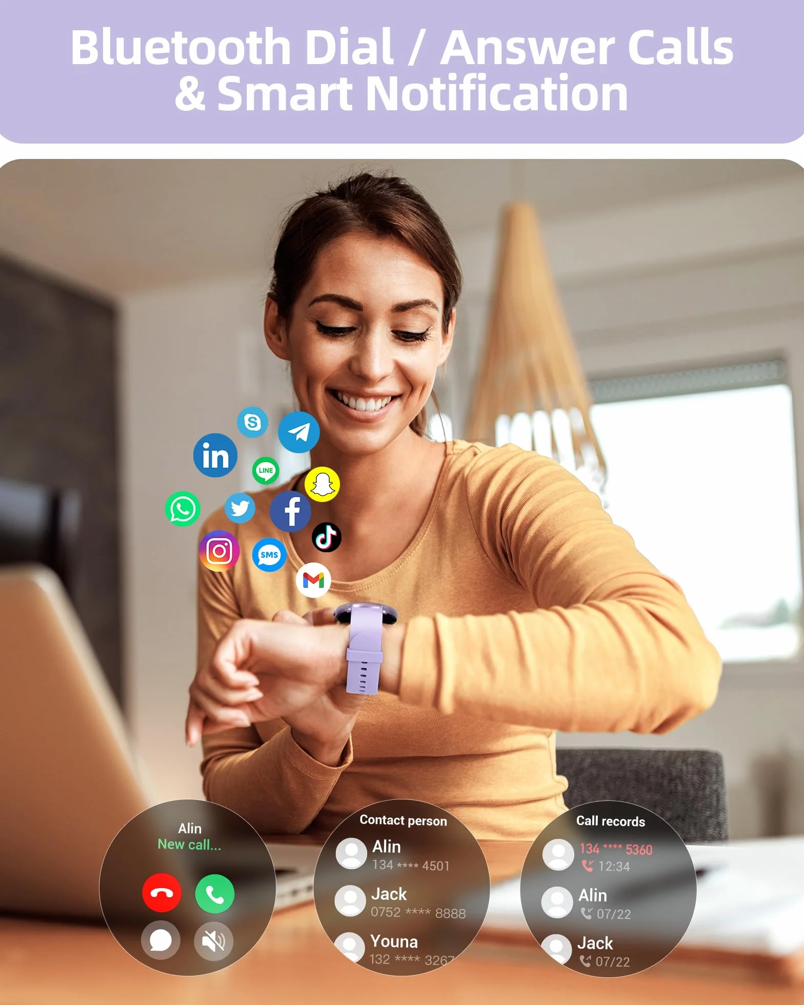 Parsonver Inteligentny zegarek (odpowiedź/nawiązywanie połączeń), zegarek fitness dla kobiet i mężczyzn, smartwatch 100+ trybów sportowych, wodoodporność IP68, monitor snu, monitor aktywności