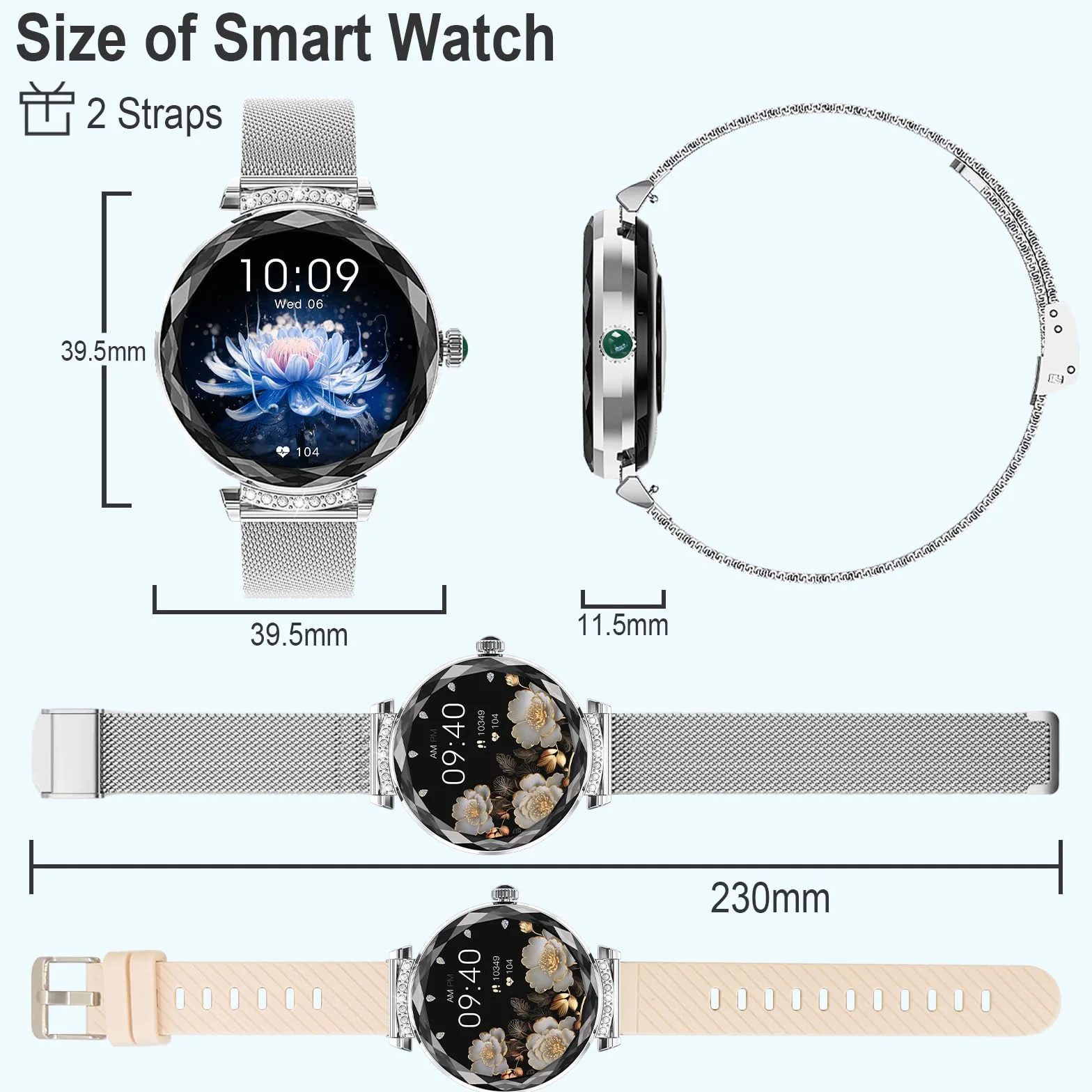 Inteligentny zegarek dla kobiet, odbieranie/nawiązywanie połączeń, 3.0 cm AMOLED Smartwatch z Bluetooth do telefonów z systemem Android, iOS, wodoodporny monitor aktywności IP68 z licznikiem