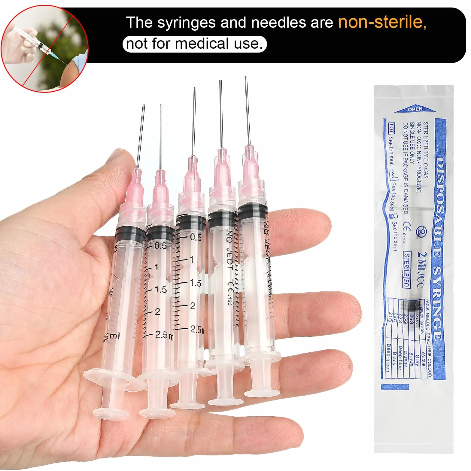 Zestaw strzykawek 2 ml z tępymi igłami 20 g, 10 sztuk, pojedynczo sterylnie uszczelnione tworzywo sztuczne, wielokrotnego użytku, mała plastikowa strzykawka do samodzielnego napełniania, do zastosowań