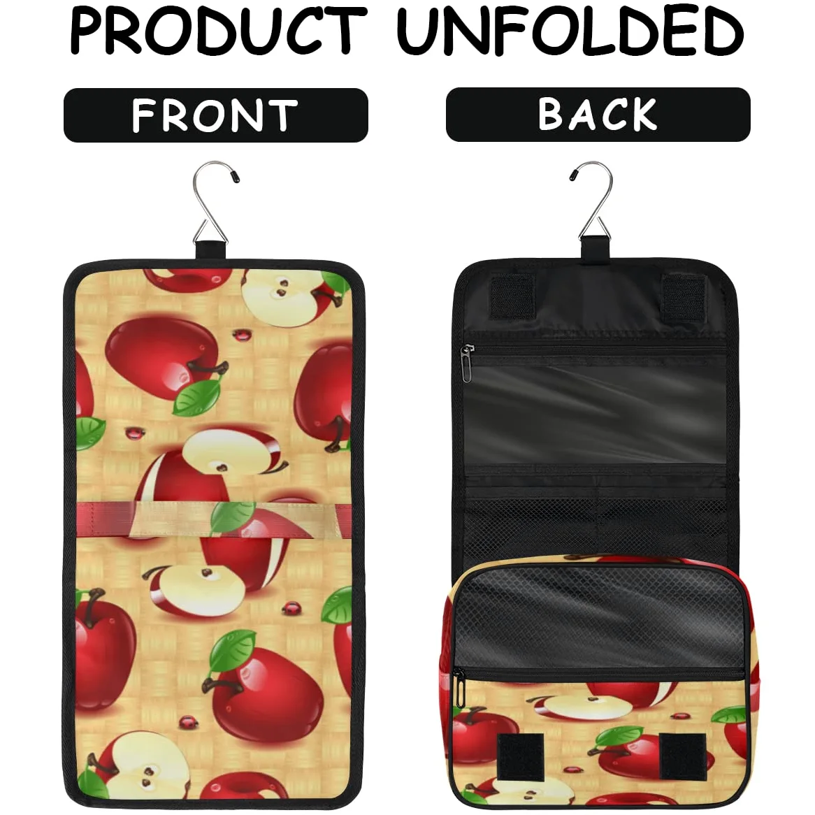 Jabłka Podróżna kosmetyczka Jabłka Wzór Owoce Mycie Torba Unisex Wiszące przybory toaletowe Kosmetyczka Organizer do makijażu, wielobarwny, Jeden rozmiar