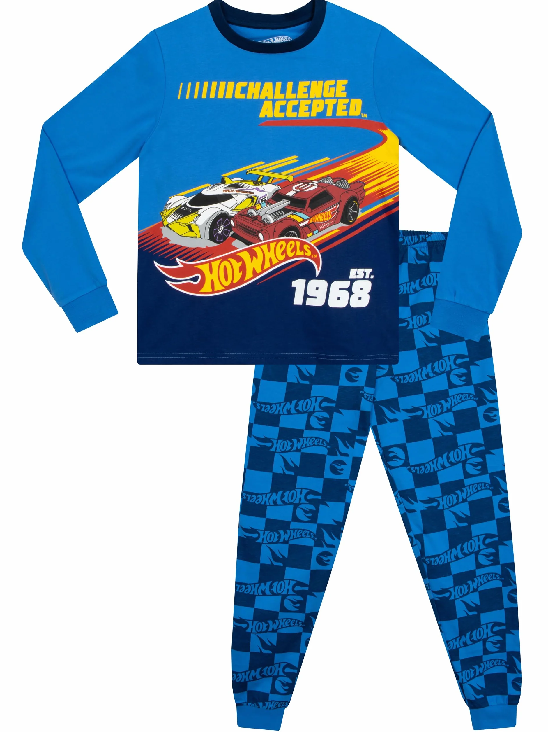 Piżama Hot Wheels | Chłopięca Piżama Z Samochodami Wyścigowymi | Piżama Chłopięca Z Długim Rękawem