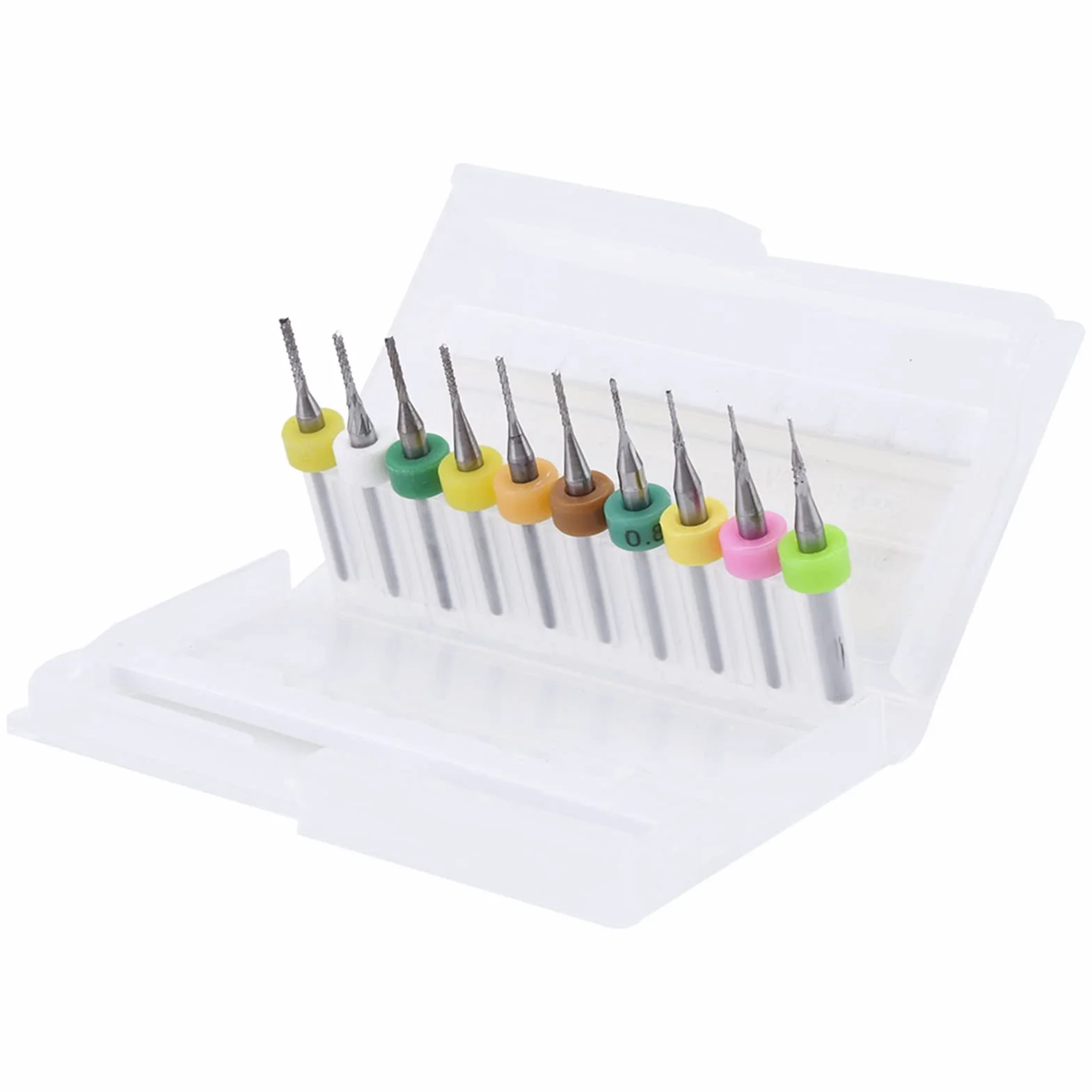 Zestaw frezów trzpieniowych z węglików spiekanych 10 szt. Bity do grawerowania PCB ze stali wolframowej o średnicy od 0,5 mm do 1,4 mm z trzpieniem 1/8 cala do płytek drukowanych