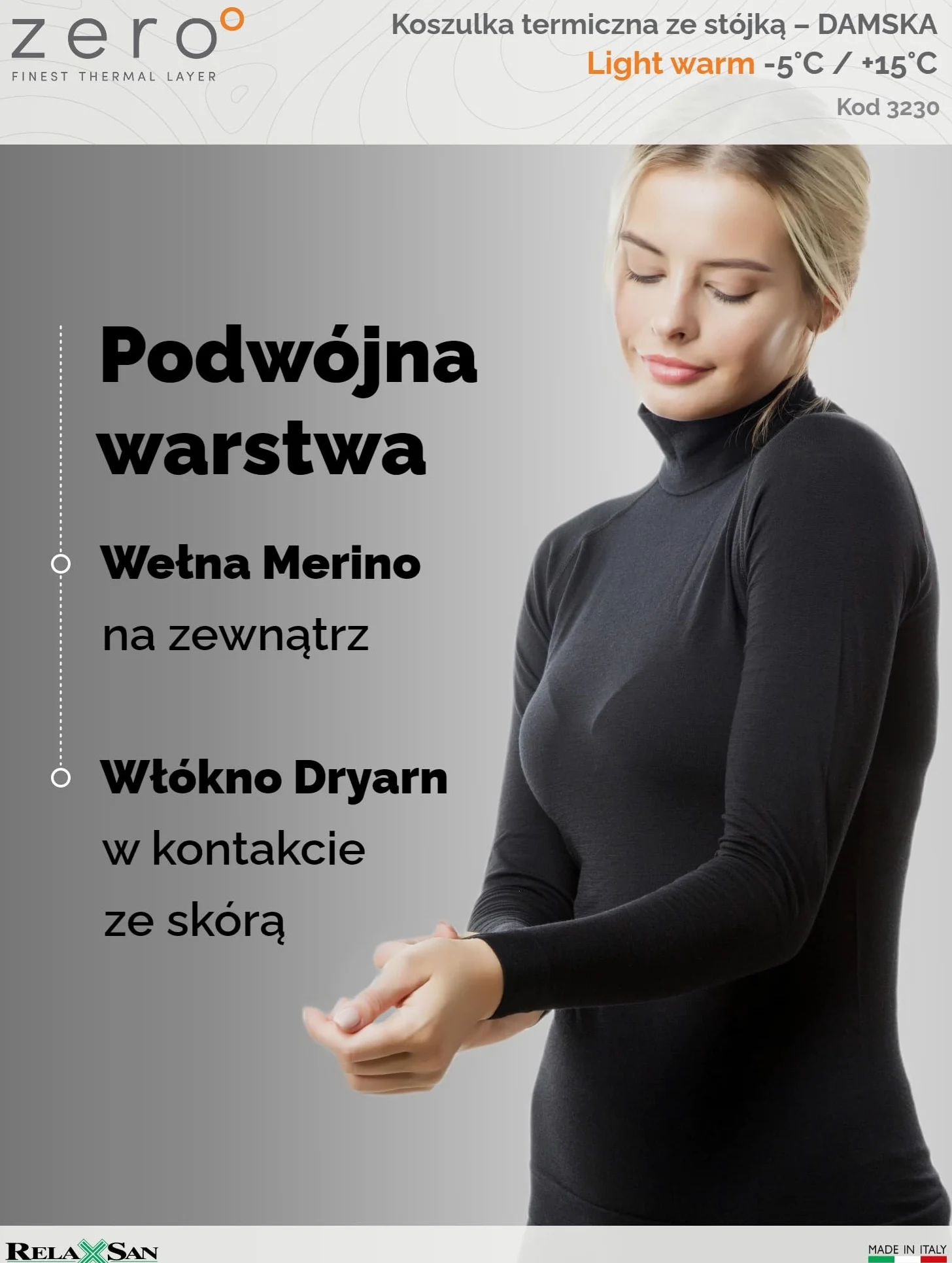 Relaxsan Zero 3230 - Damski Golf Termoaktywny Długi Rękaw Golf Wełna Merynosowa