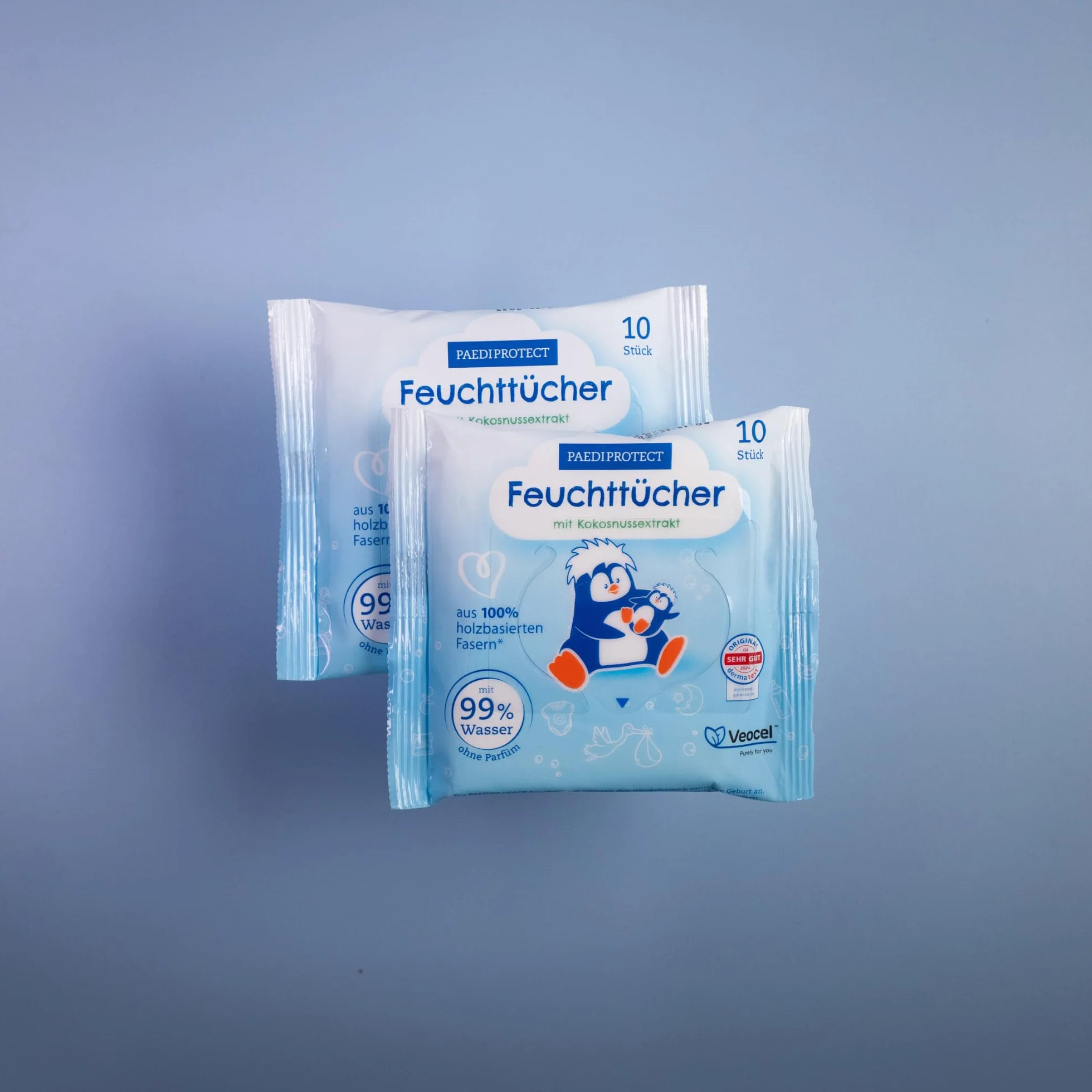 PAEDIPROTECT Chusteczki nawilżane 1 x 10 sztuk, delikatne chusteczki do wody dla niemowląt z 99% wody bez substancji zapachowych, do delikatnej skóry niemowląt i dzieci, z ekstraktem z kokosa, bez