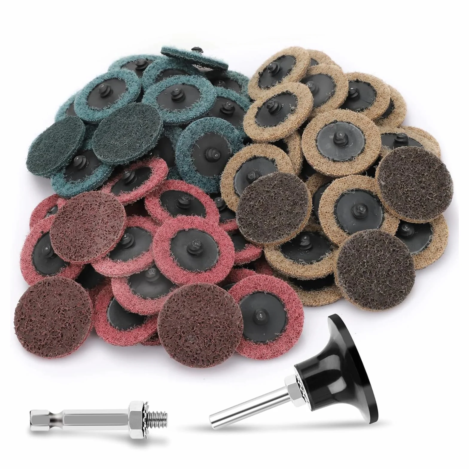 LINKSTYLE Zestaw 90 sztuk tarcz szlifierskich 50 mm, tarcze do obróbki powierzchni z uchwytem 1/4 cala do polerowania, przygotowania powierzchni, szlifowania, rdzy frezowanej, średniej, grubej