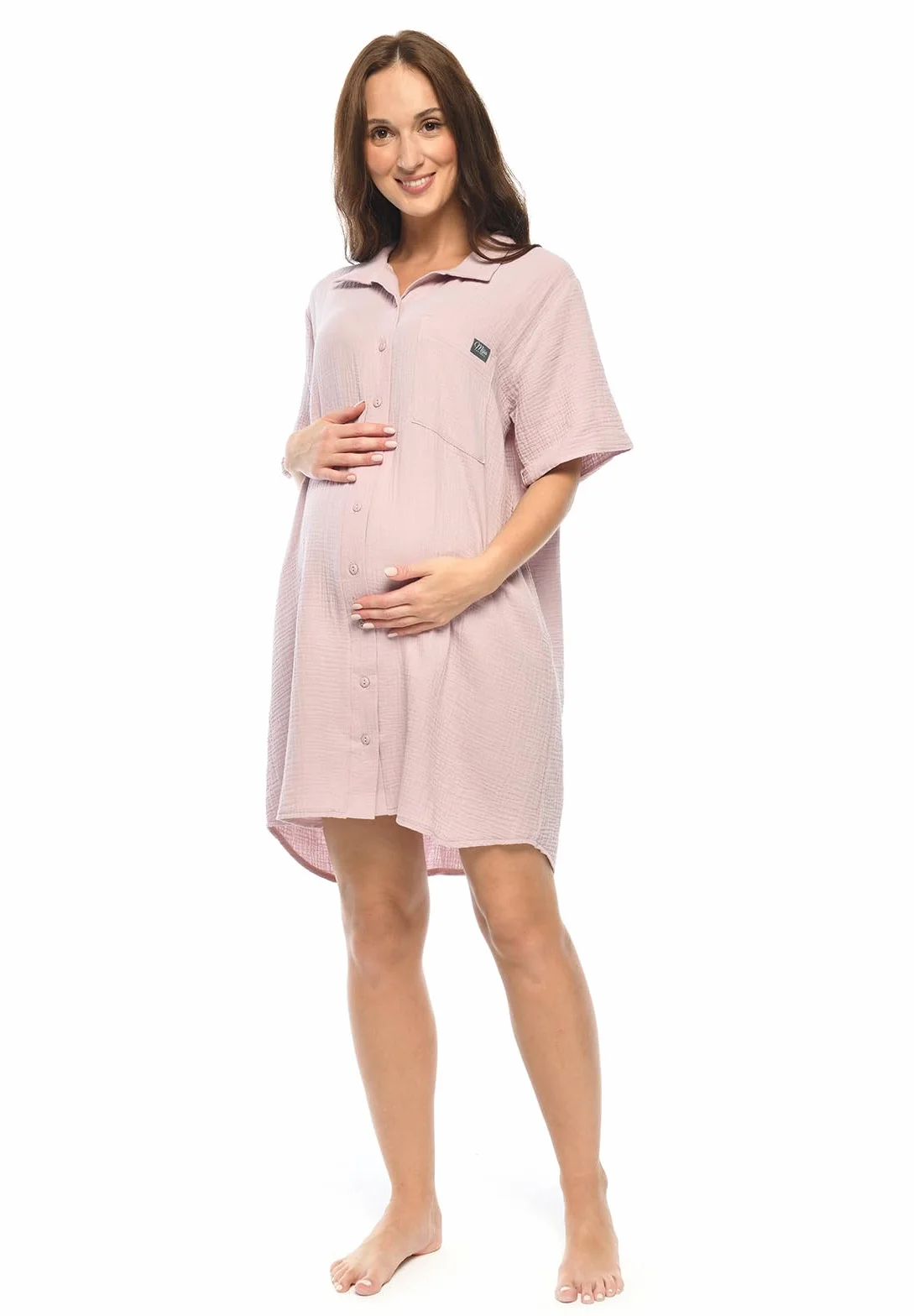 MijaCulture 2 w 1 Muslin koszula nocna do karmienia i ciążowa M023 Hazel S/M różowa