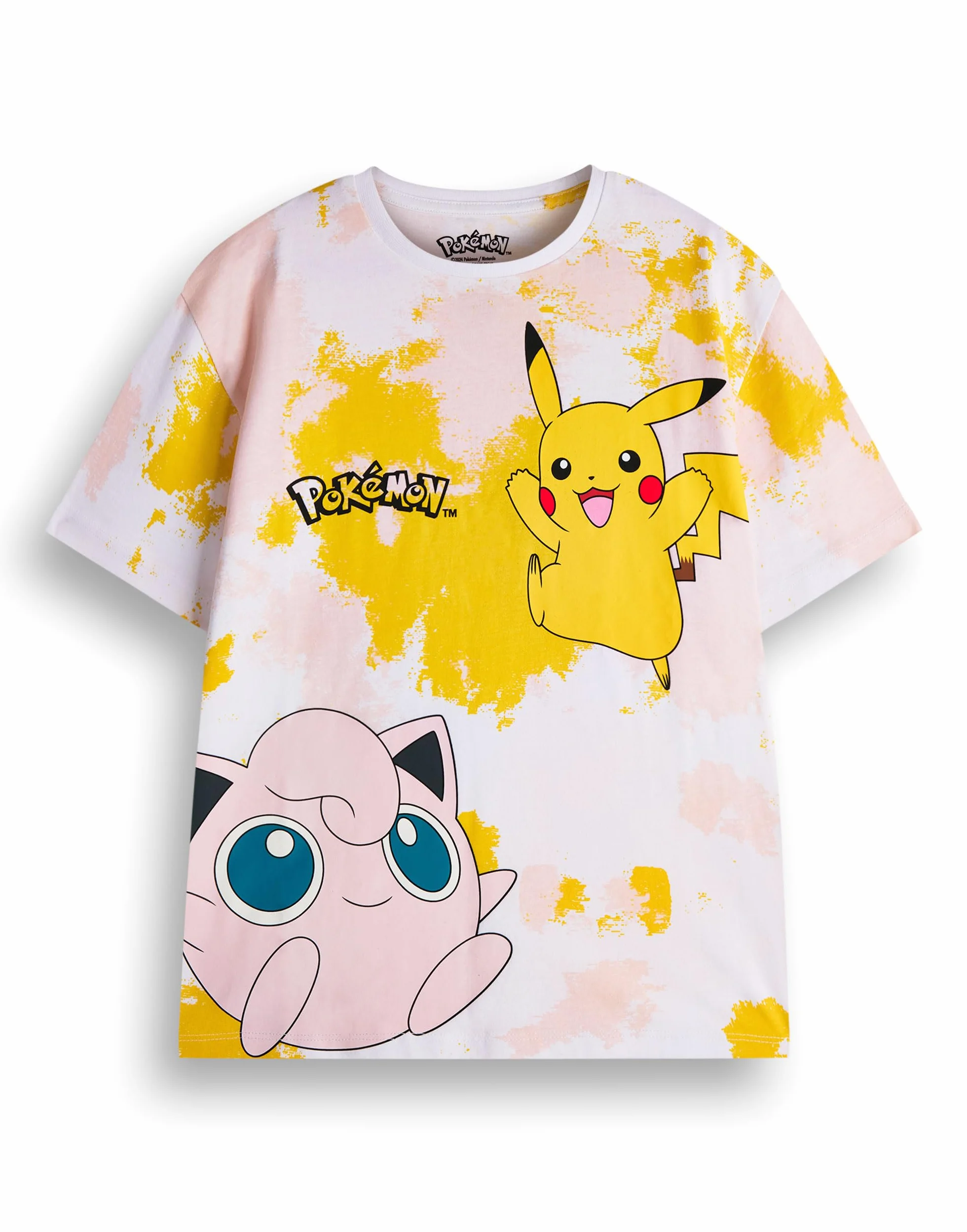 Pokemon Dziewczęcy zestaw T-shirtów i spodenek | Dziecięca koszulka Tie Dye z krótkim rękawem Pikachu Jigglypuff Graphic i fioletowe spodenki rowerowe